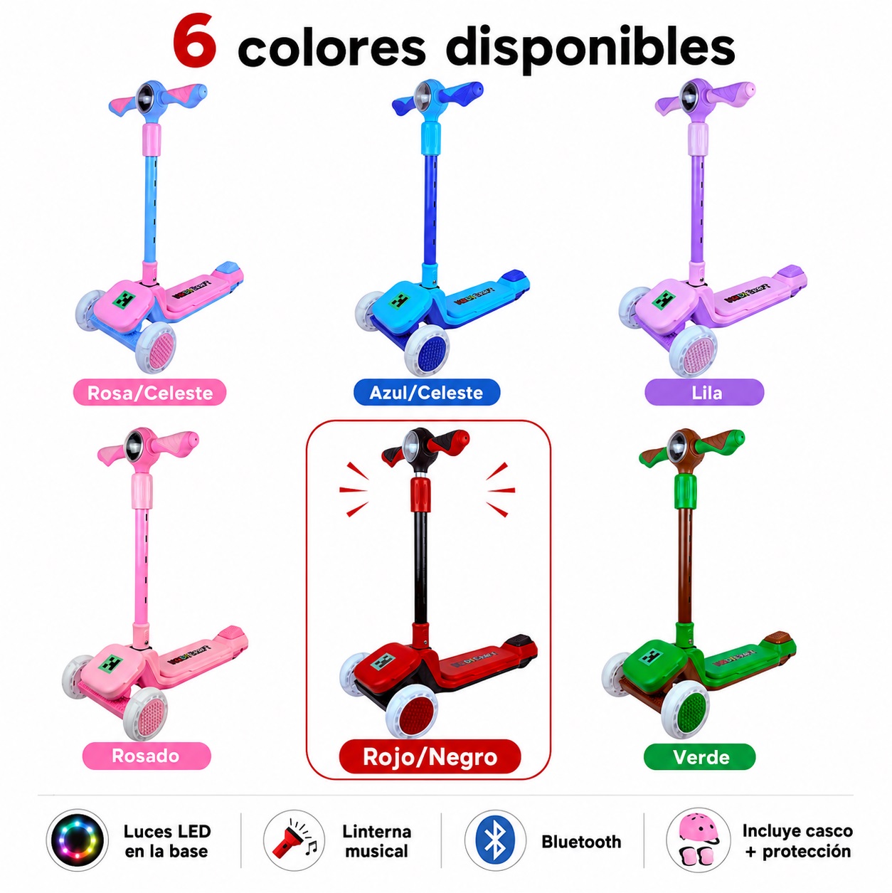 SCOOTER KODI KIDS LEGO, SCOOTER CON ASIENTO, SCOOTER PARA NIÑOS, MINECRAFT - 7