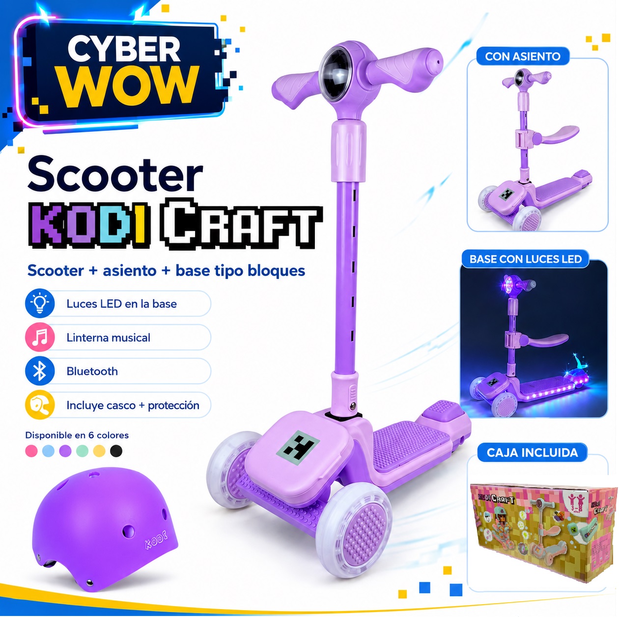 SCOOTER KODI KIDS LEGO, SCOOTER CON ASIENTO, SCOOTER PARA NIÑOS, MINECRAFT - 7