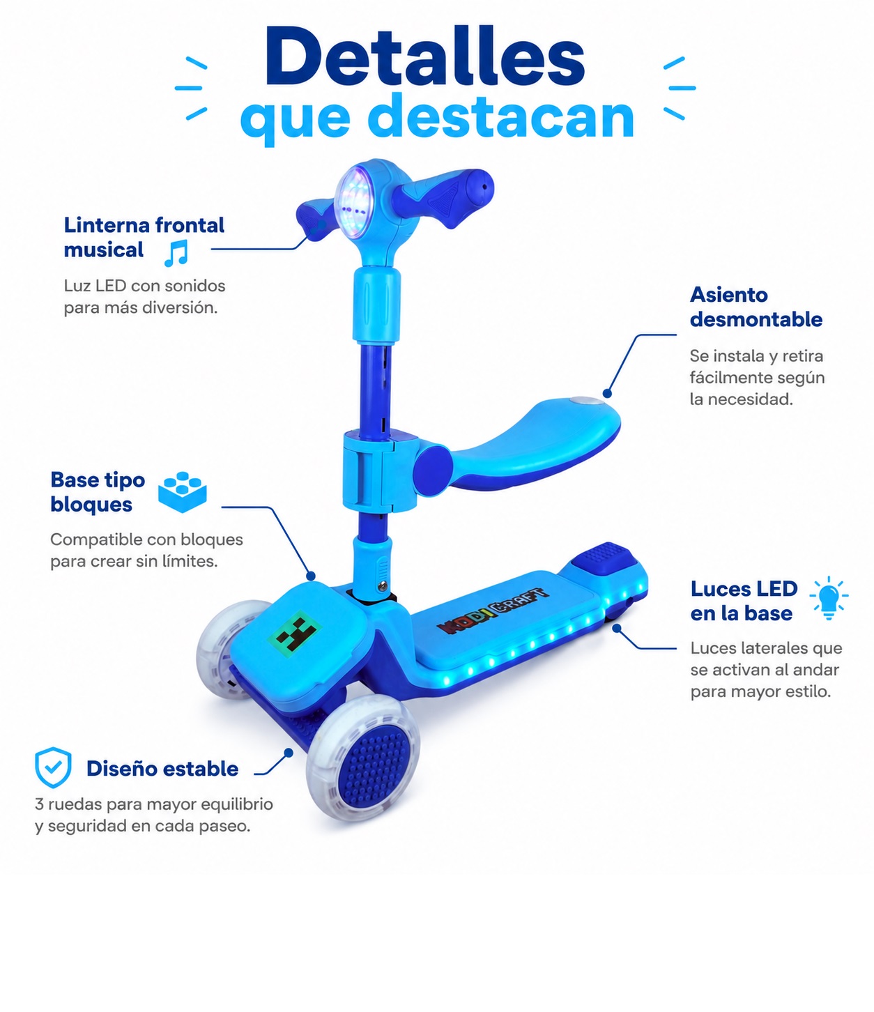 SCOOTER KODI KIDS LEGO, SCOOTER CON ASIENTO, SCOOTER PARA NIÑOS, MINECRAFT - 8