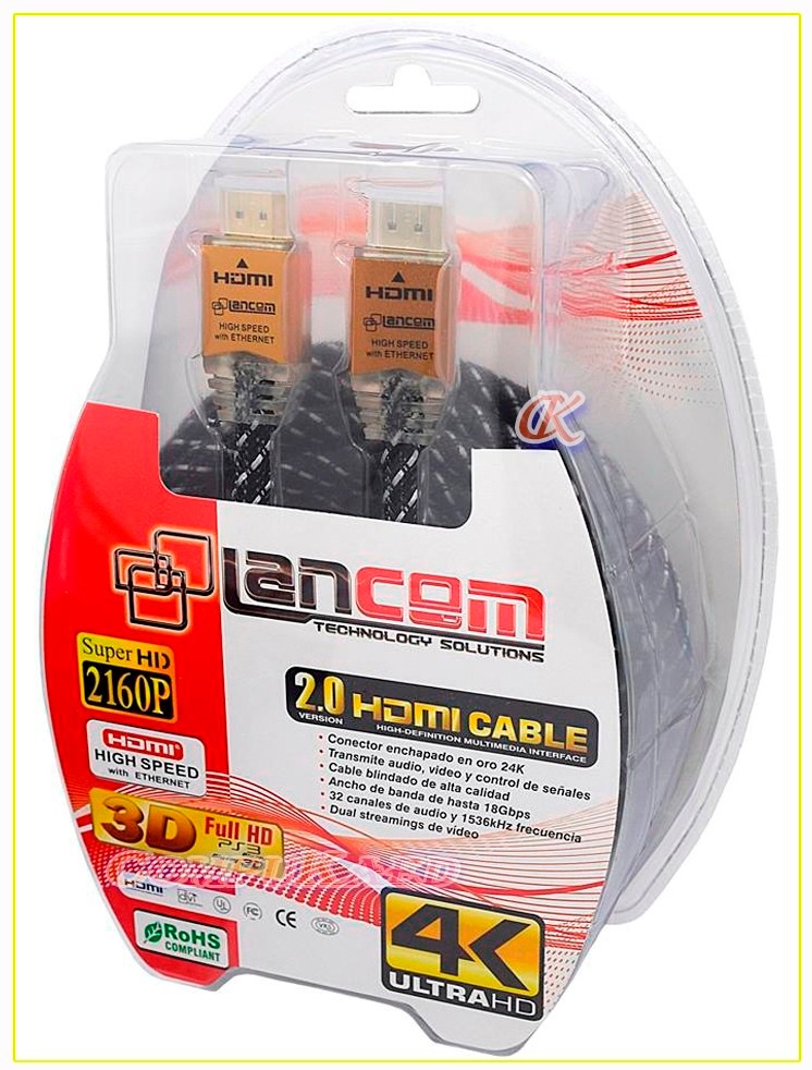 CABLE HDMI 2.0 DE 10 METROS ULTRA HD 4K LANCOM CABEZA DORADA - 1