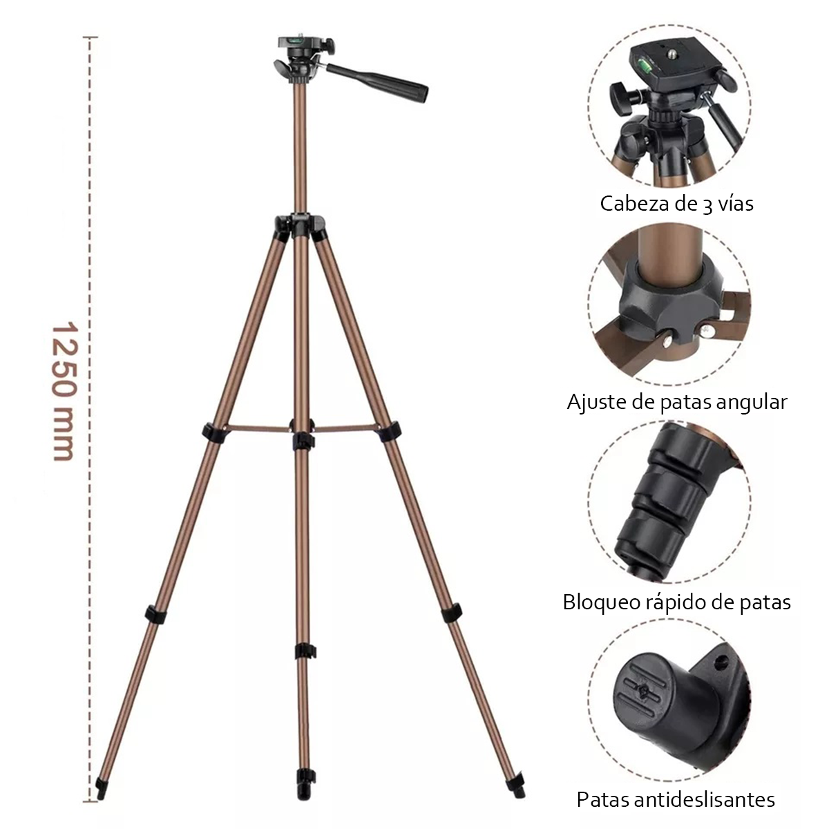 TRÍPODE PROFESIONAL PARANTE 1.25 WEIFENG WT-3130 + ADAPTADOR A CELULAR - 6