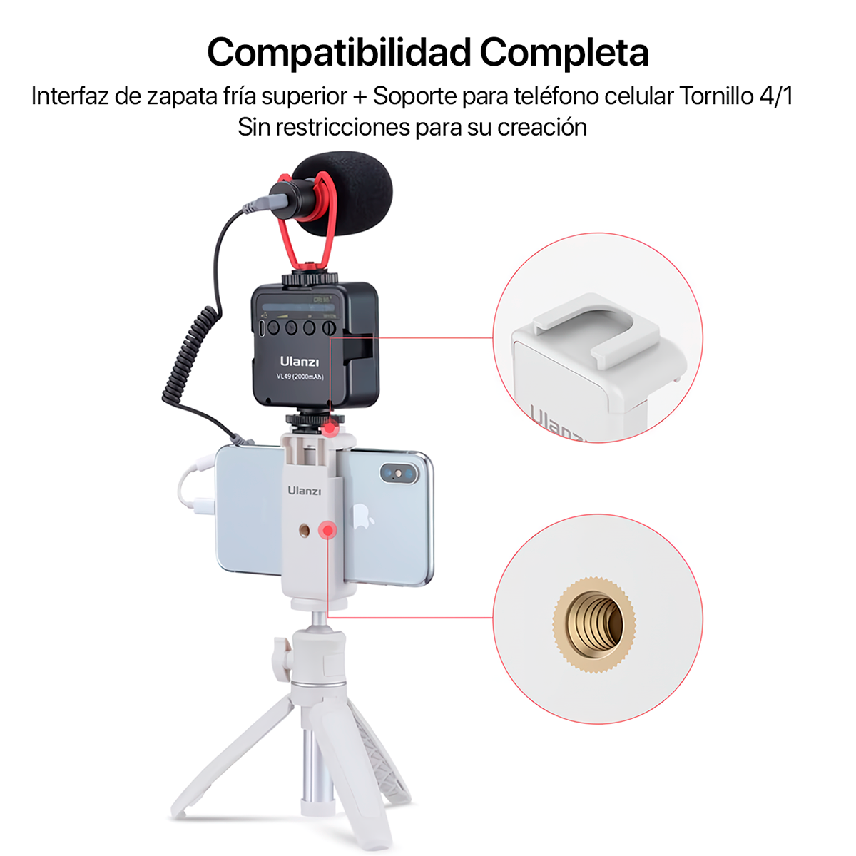 ADAPTADOR DE CELULAR A TRÍPODE ULANZI ST-07 BLANCO TRÍPODE 15CM - 8