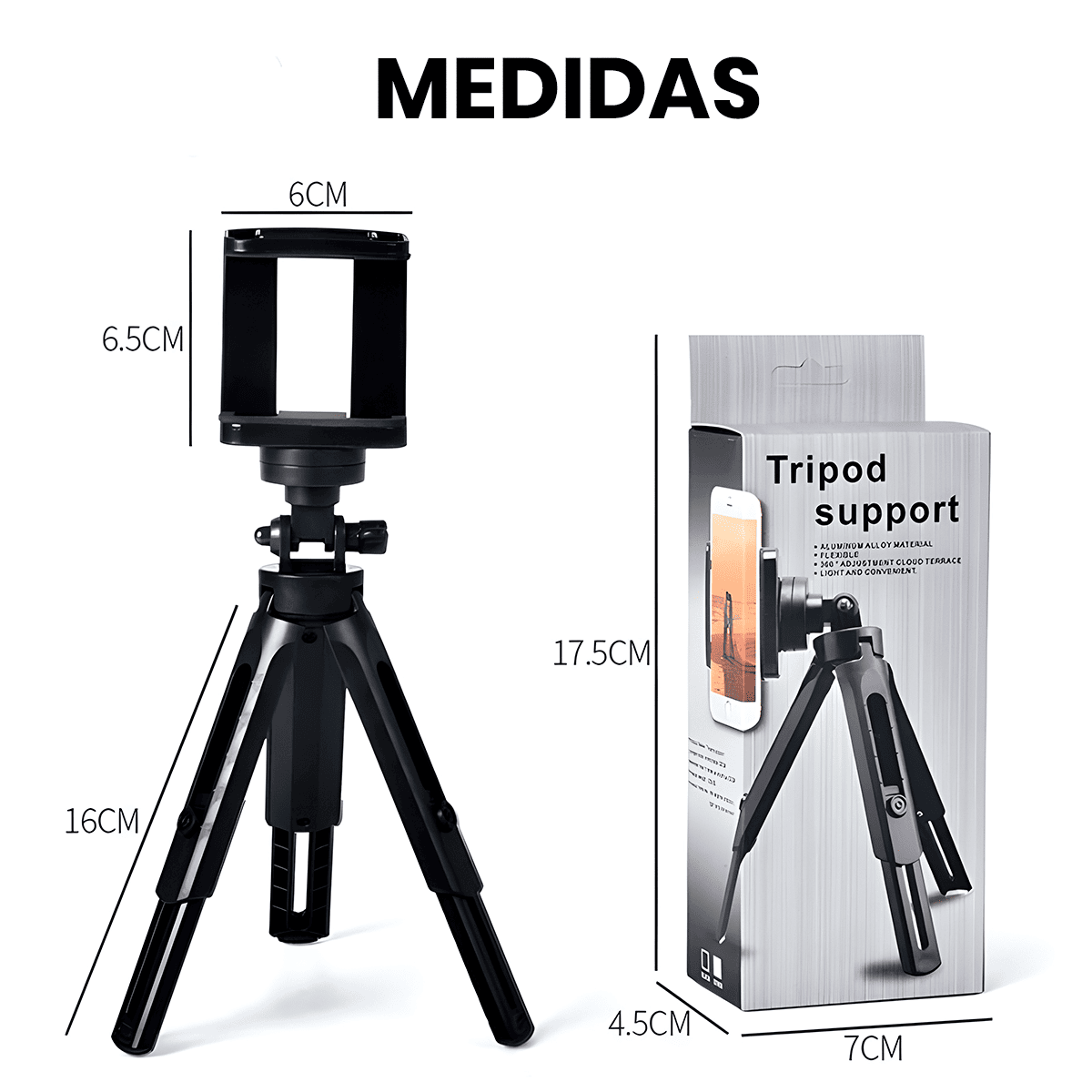 ADAPTADOR CELULAR A TRÍPODE TRÍPODE MULTIFUNCIONAL 21CM
