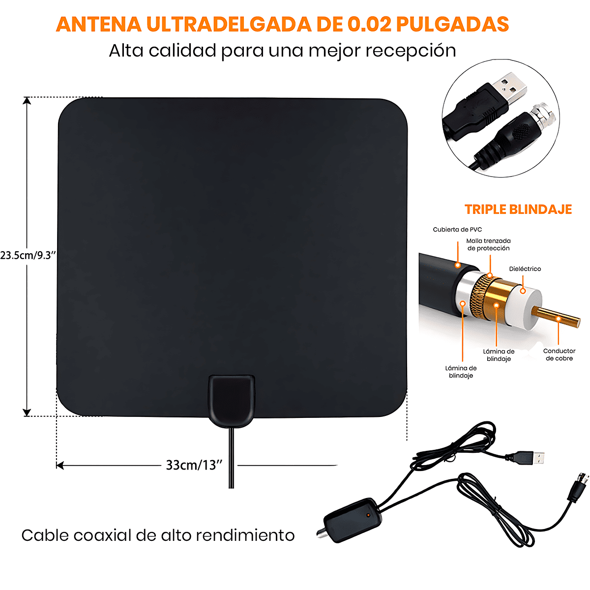 ANTENA DIGITAL ULTRA PLANA TV TDT FULL HD 1080P - 8