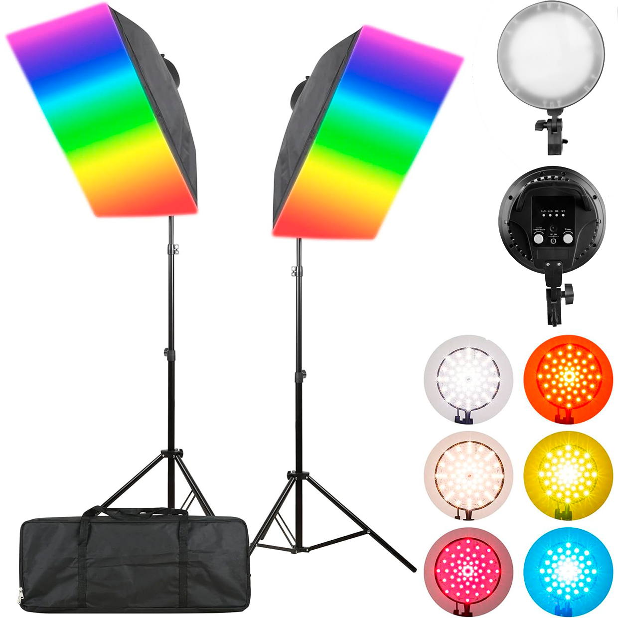 KIT DE ILUMINACIÓN SOFTBOX PROFESIONAL RGB WEIFENG LED-30RGB 30W - 1