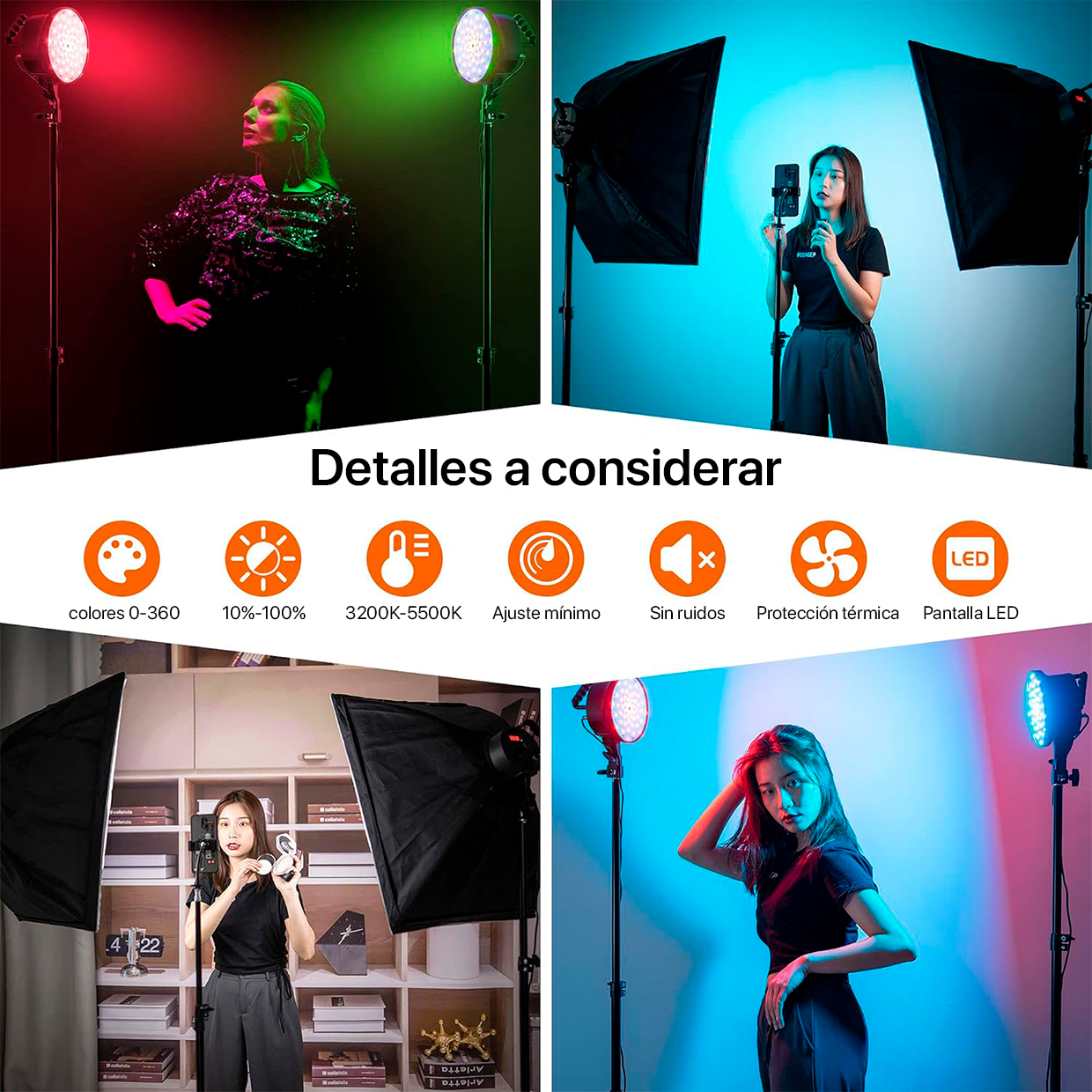 KIT DE ILUMINACIÓN SOFTBOX PROFESIONAL RGB WEIFENG LED-30RGB 30W - 2