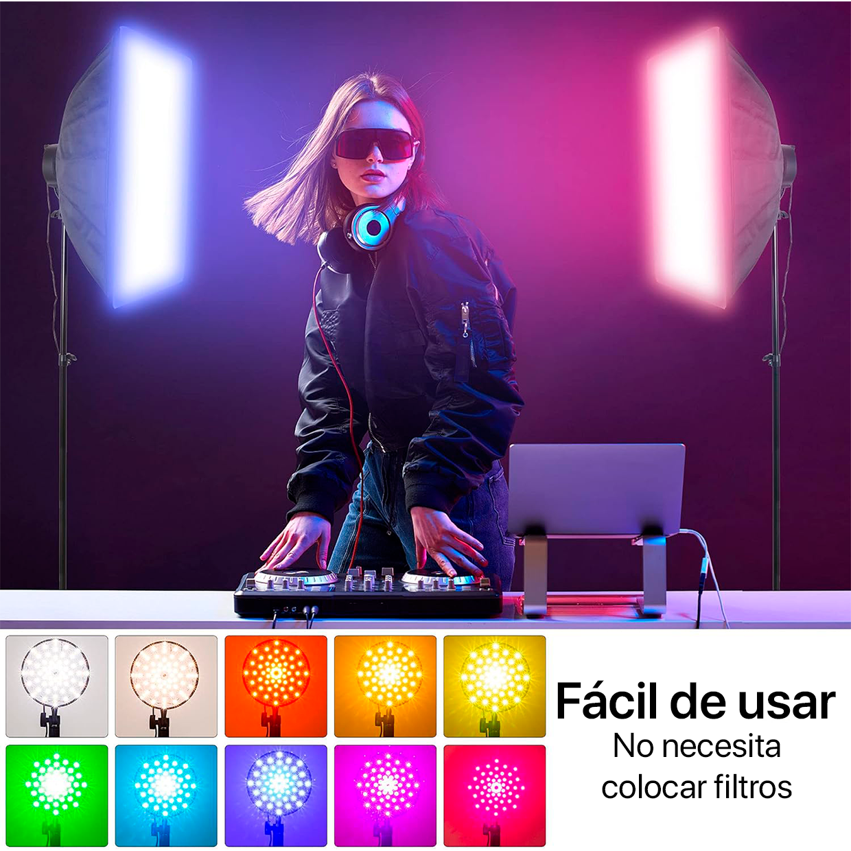 KIT DE ILUMINACIÓN SOFTBOX PROFESIONAL RGB WEIFENG LED-30RGB 30W - 4
