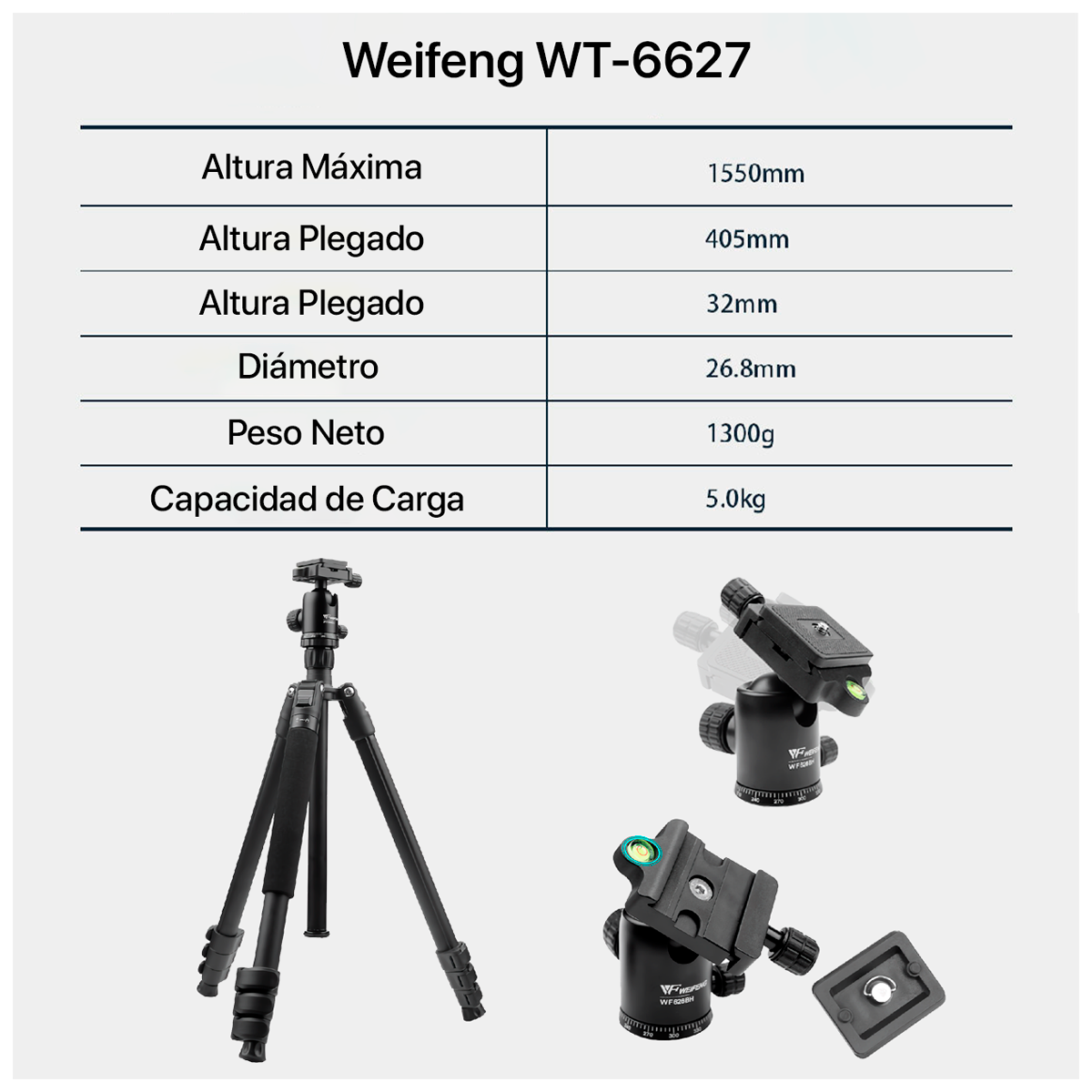 TRÍPODE PROFESIONAL WEIFENG WF-6627 155 CM + DISPARADOR BLUETOOTH - 8