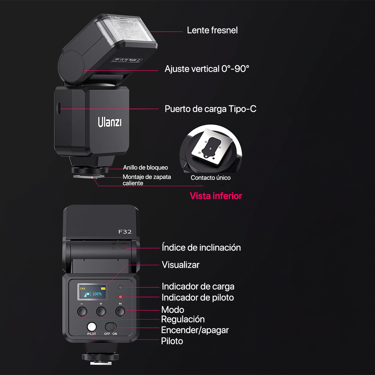 FLASH ULANZI PARA CÁMARA PROFESIONAL F32 - 4