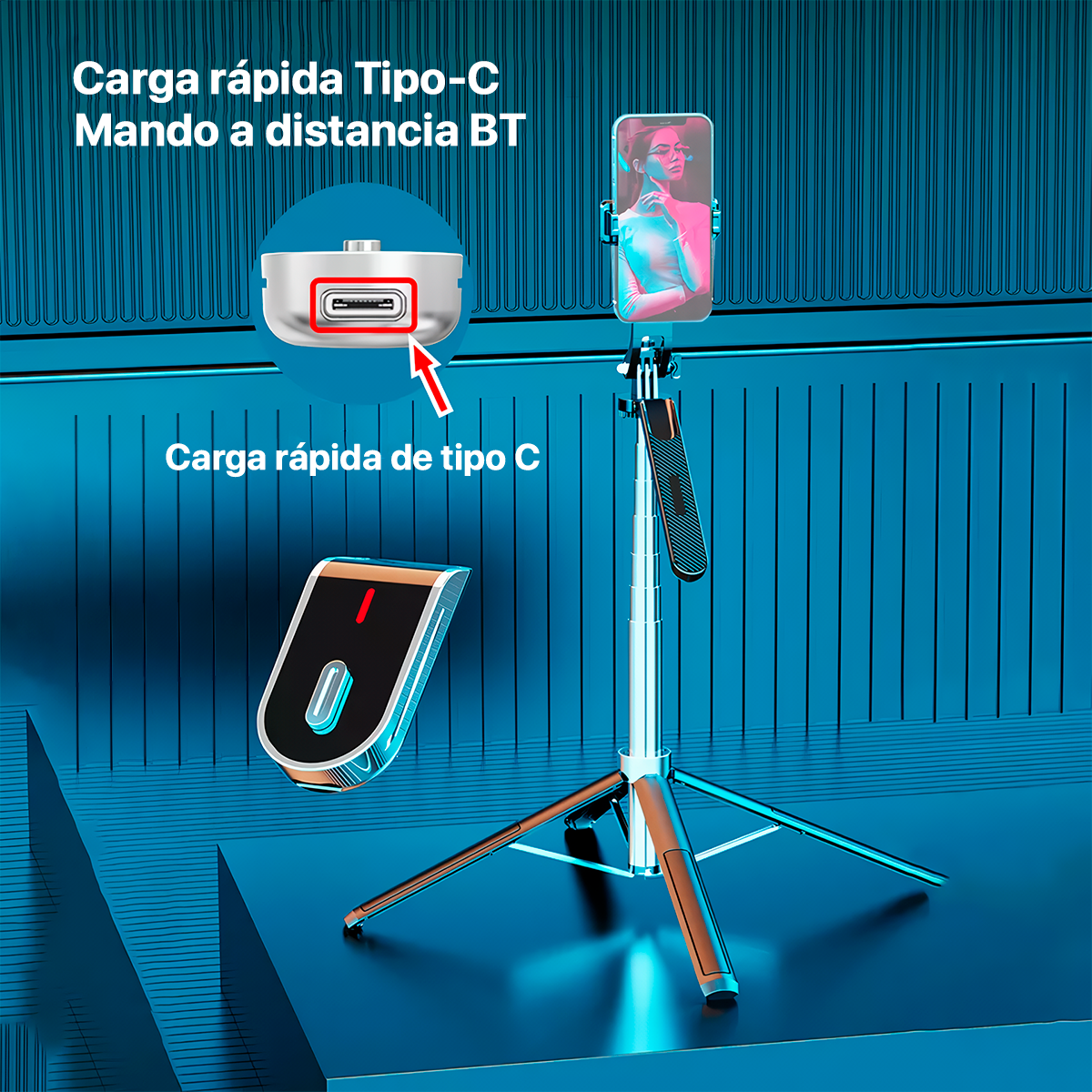 TRÍPODE P180 PALO SELFIE DE 180CM MÁS DISPARADOR BLUETOOTH - 5