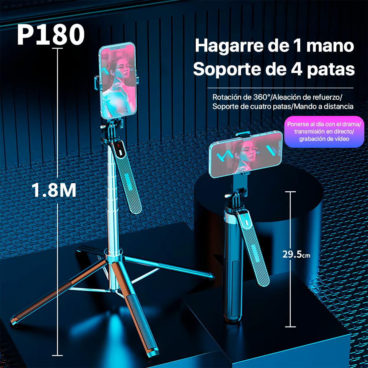TRÍPODE P180 PALO SELFIE DE 180CM MÁS DISPARADOR BLUETOOTH - 6