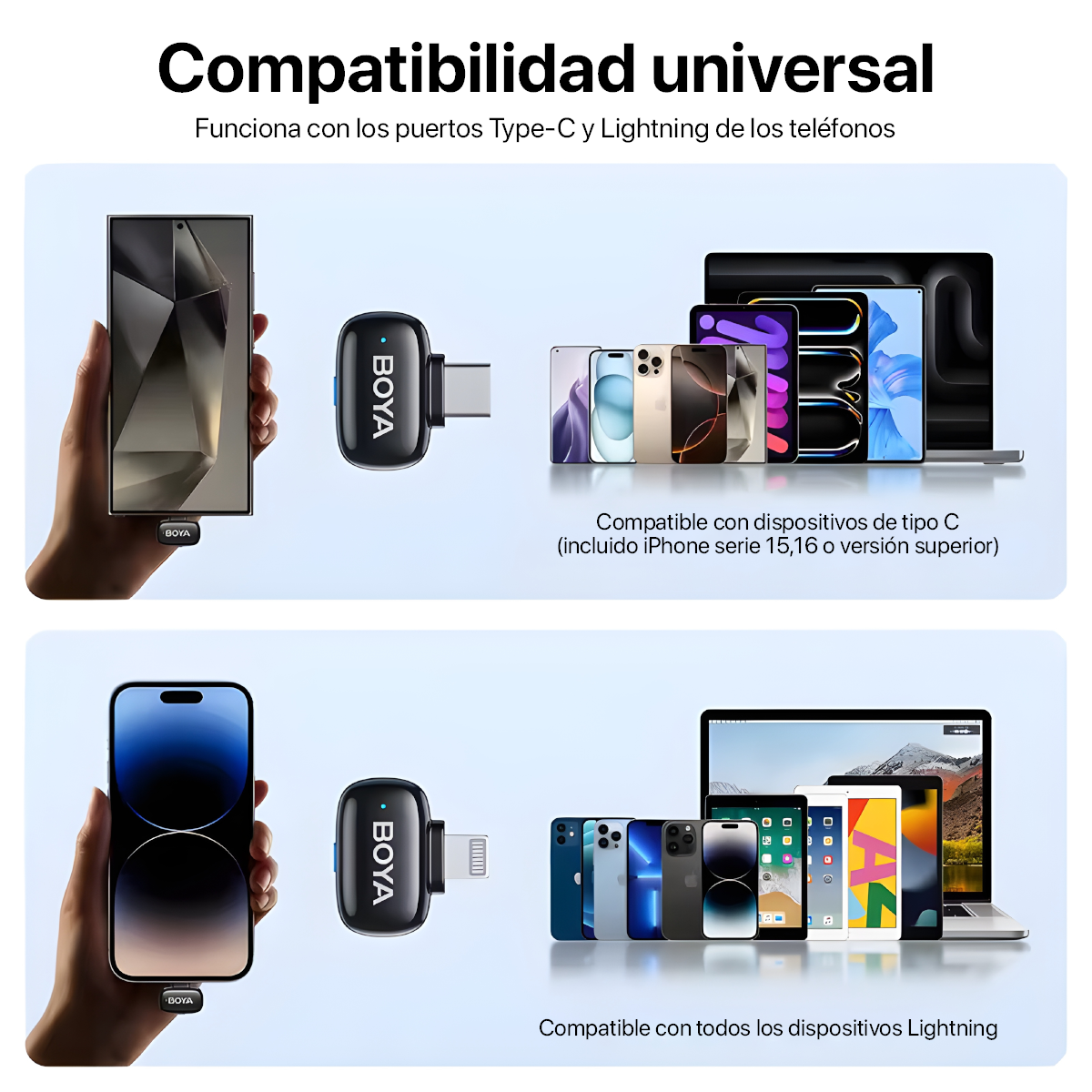 BOYA MINI-12 MICRÓFONO INALÁMBRICO USB-C LIGHTNING PARA IPHONE ANDROID - 5