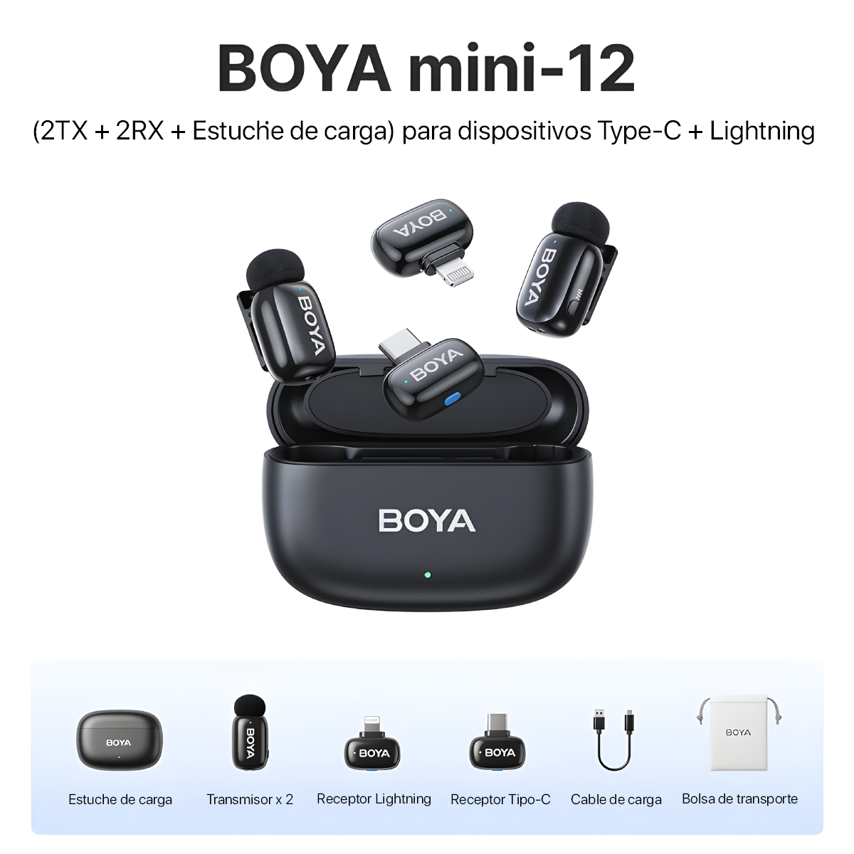 BOYA MINI-12 MICRÓFONO INALÁMBRICO USB-C LIGHTNING PARA IPHONE ANDROID - 6