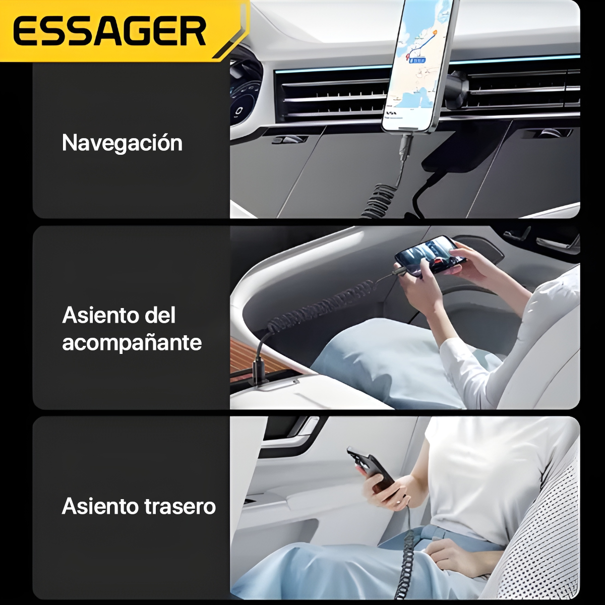 ESSAGER CABLE DE CARGA RÁPIDA 3A60W TIPO C PARA AUTOS - 5