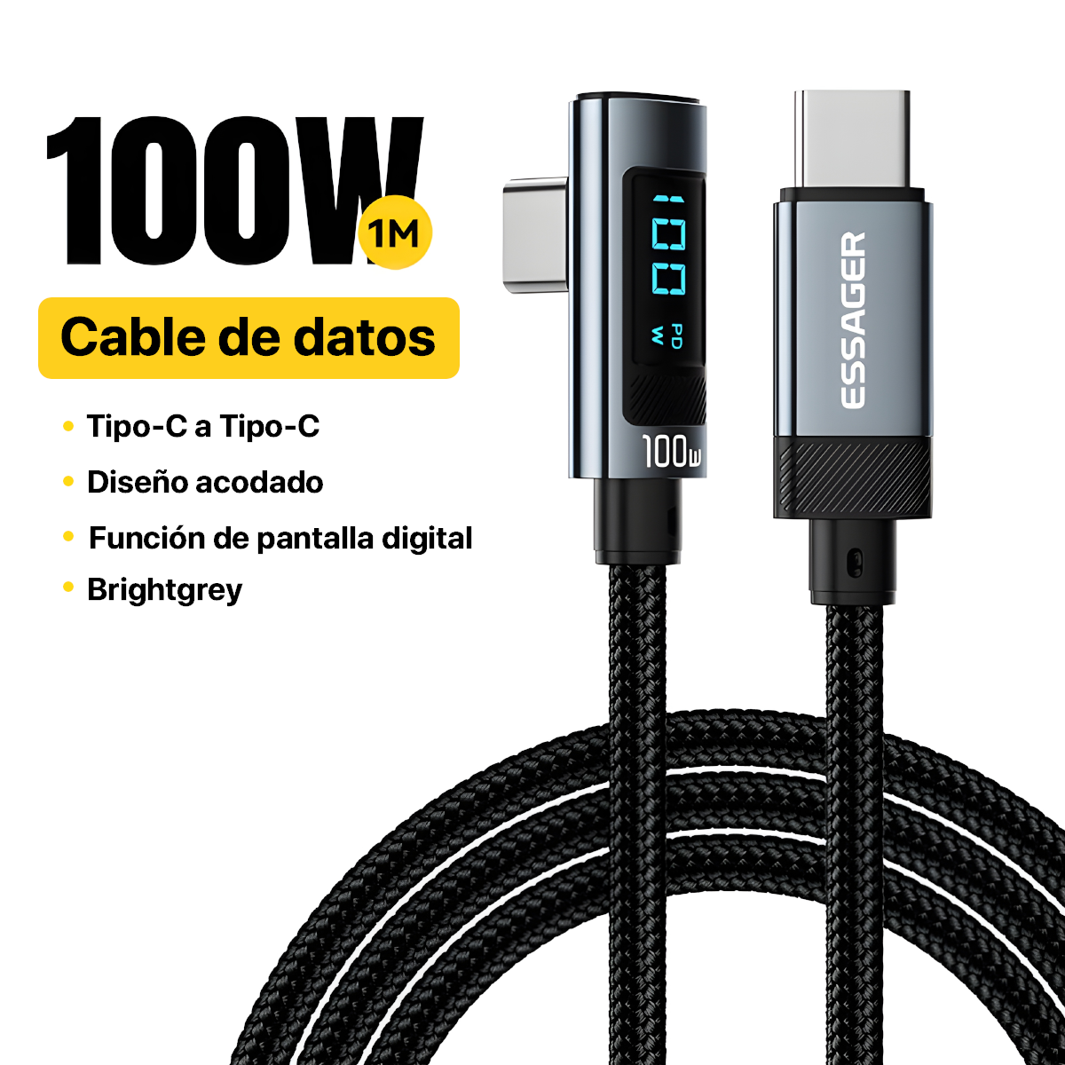 CABLE DE CARGA RÁPIDA ESSAGER  100W TIPO C IDEAL PARA ANDROID Y MACBOOK - 2
