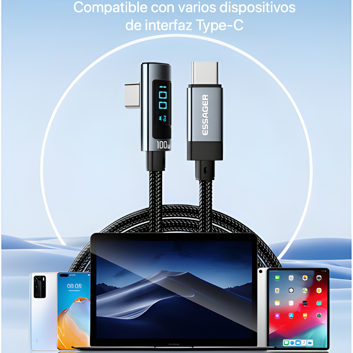 CABLE DE CARGA RÁPIDA ESSAGER  100W TIPO C IDEAL PARA ANDROID Y MACBOOK - 6
