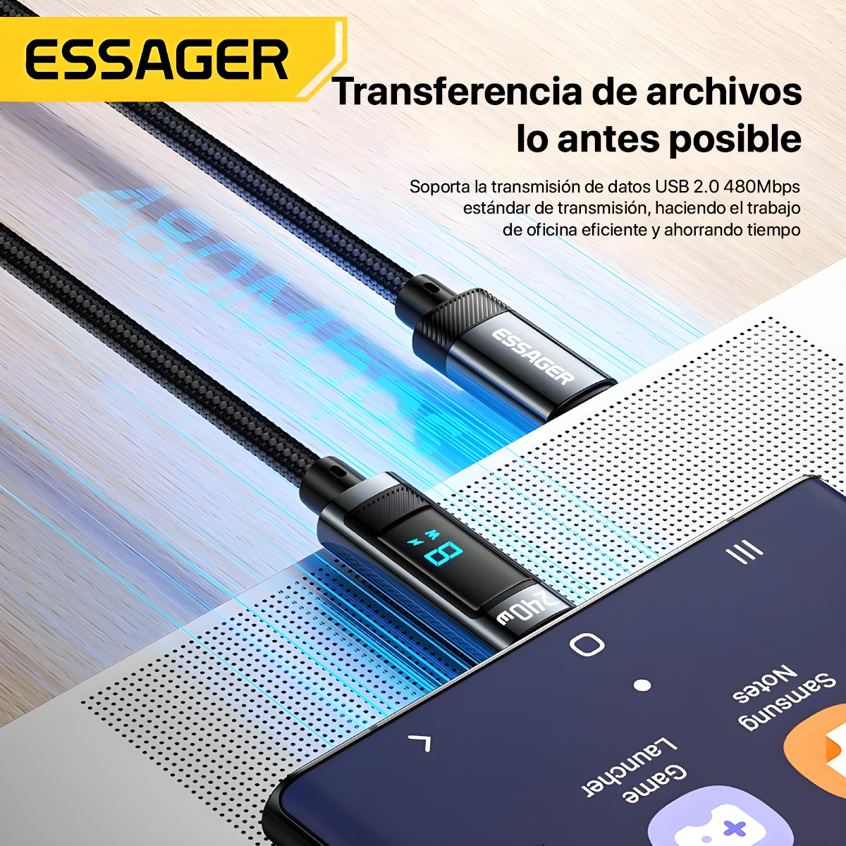 CABLE DE CARGA RÁPIDA ESSAGER  240 W USB C  PARA MACBOOK, SANSUNG, XIAOMI - 6