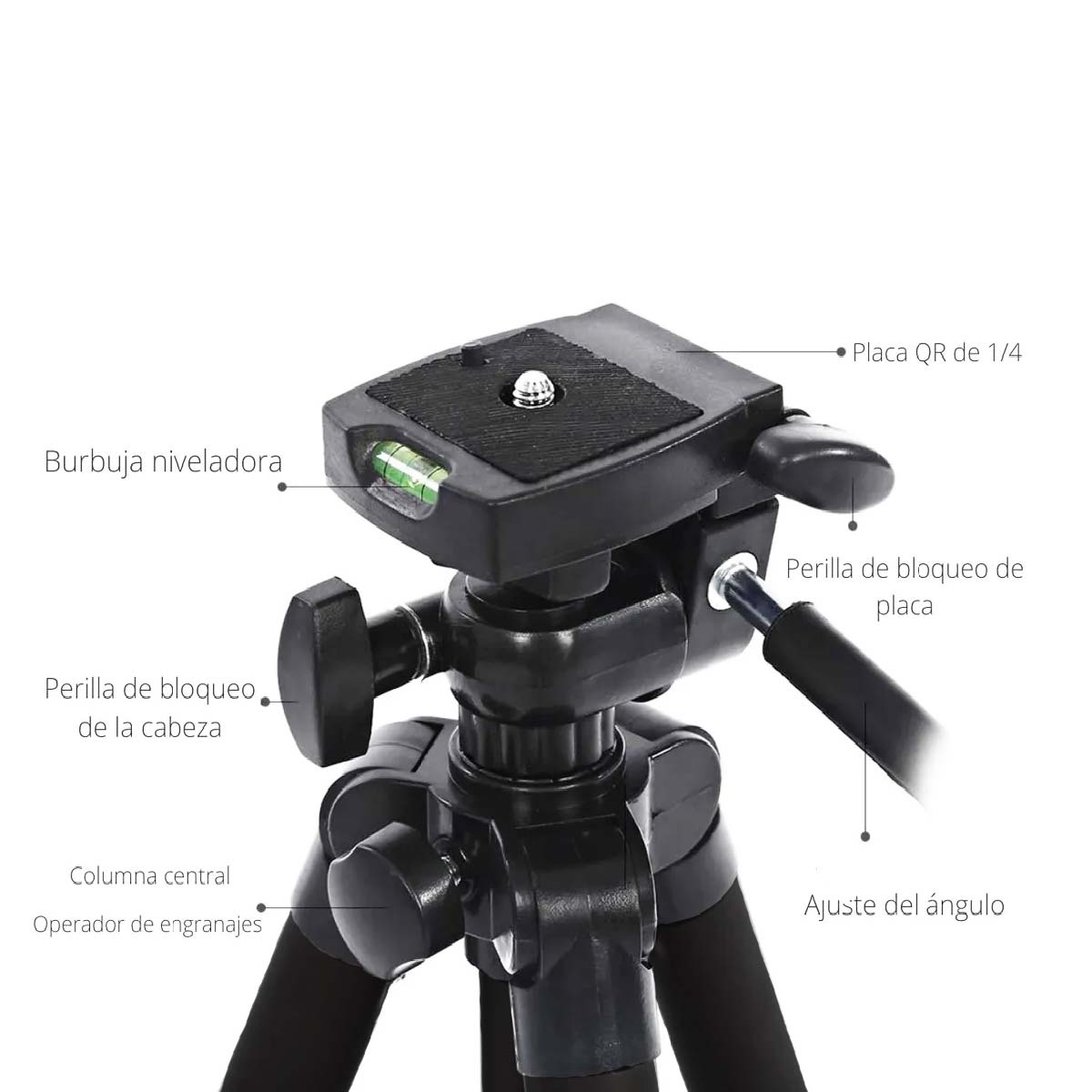 TRÍPODE PROFESIONAL WEIFENG WT-3130 DE 125 CM + ADAPTADOR A CELULAR COLOR NEGRO - 4