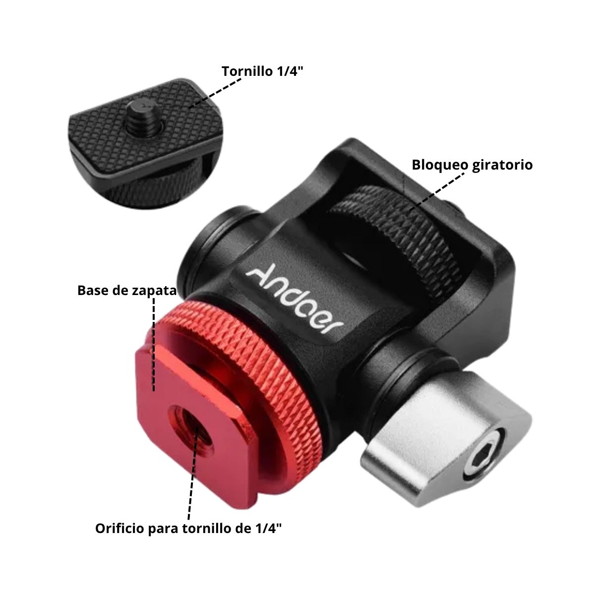 ADAPTADOR ANDOER ZAPATA FRIA A PERNO UNIVERSAL 1/4' COLOR ROJO - 5