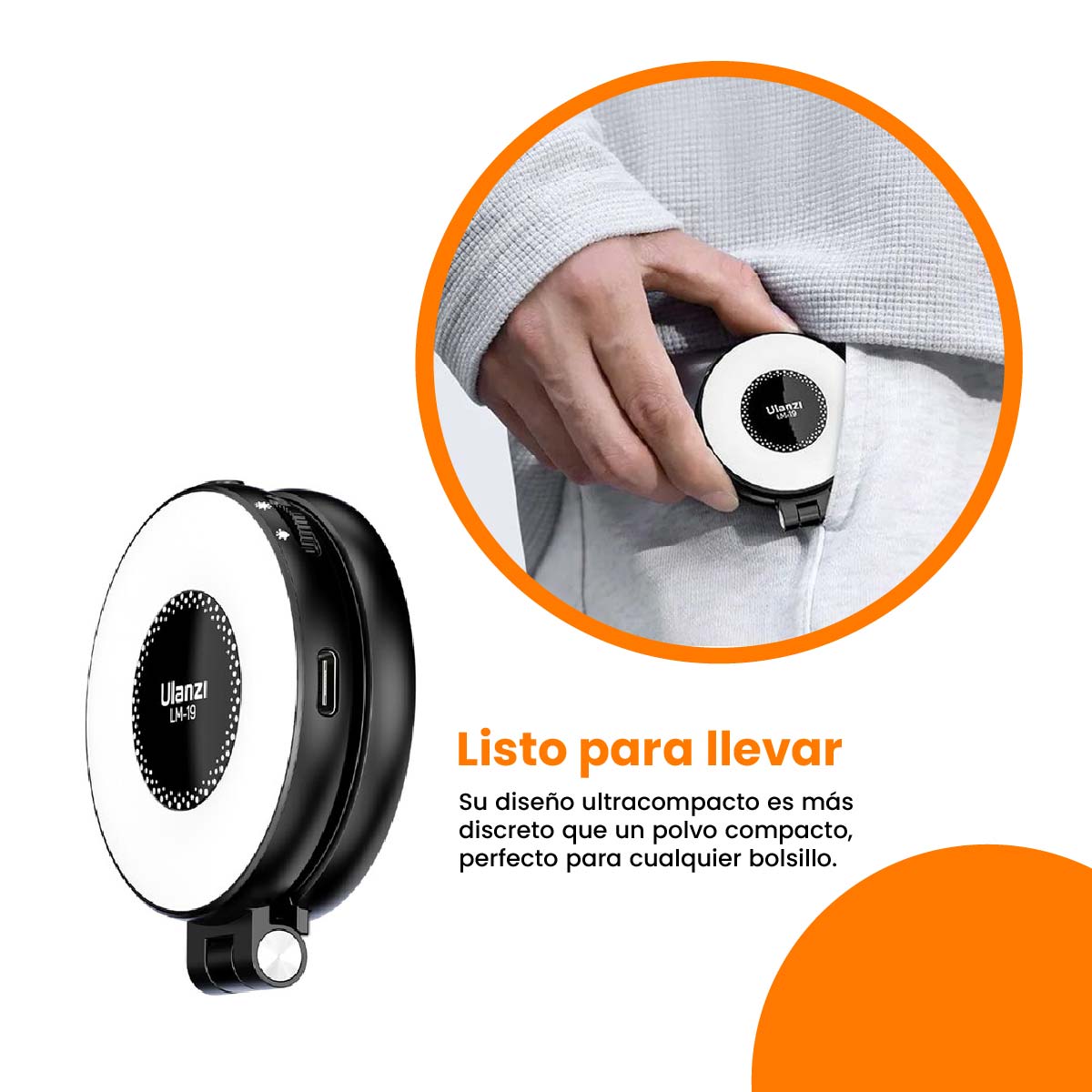 MINI ARO DE LUZ  LED ULANZI LM19 MAGSAFE PARA CELULAR COLOR NEGRO - 5