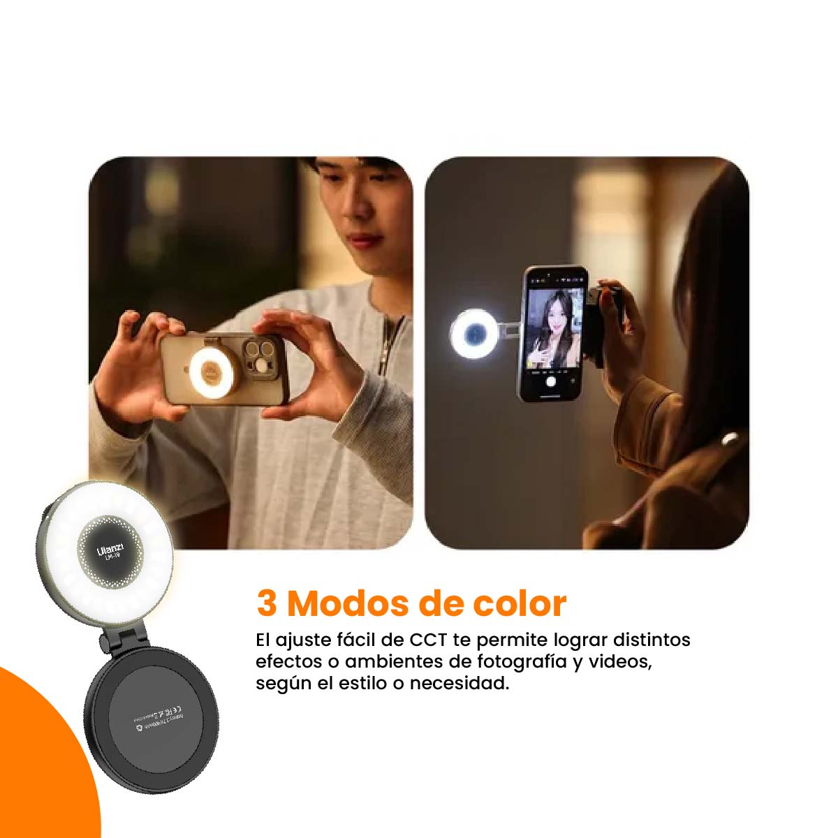 MINI ARO DE LUZ  LED ULANZI LM19 MAGSAFE PARA CELULAR COLOR NEGRO - 6