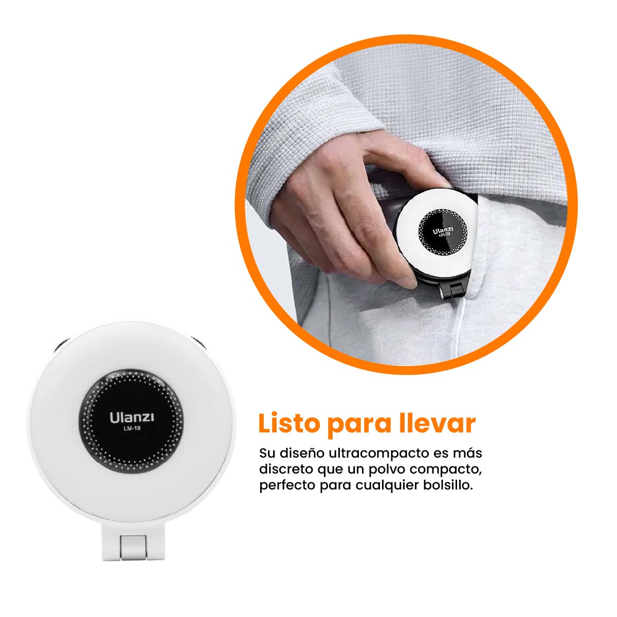 MINI ARO DE LUZ LED ULANZI  LM19 MAGSAFE PARA CELULAR COLOR BLANCO - 4