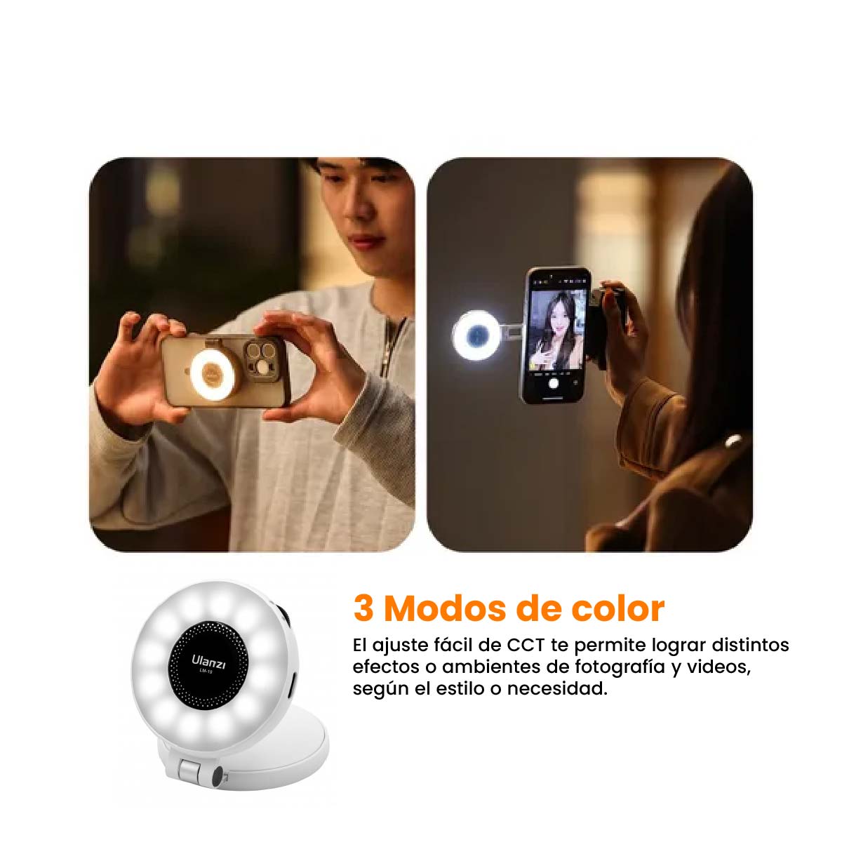 MINI ARO DE LUZ LED ULANZI  LM19 MAGSAFE PARA CELULAR COLOR BLANCO - 5