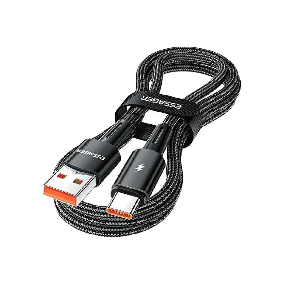 CABLE DE CARGA RÁPIDA DE 1M ESSAGER 120W DE USB A-USB C COLOR  NEGRO - 1