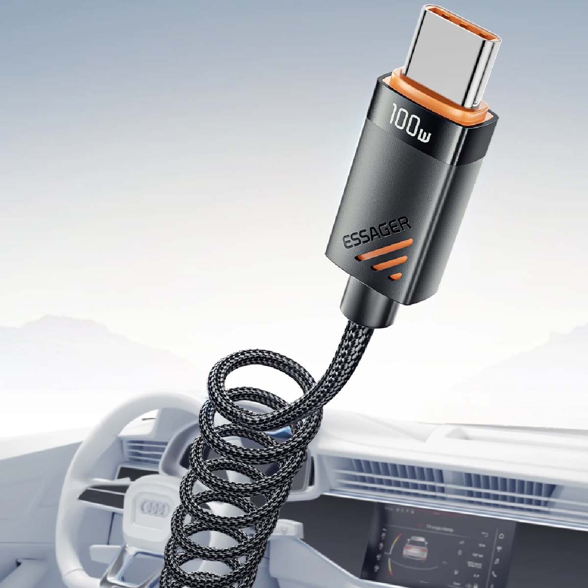 CABLE DE CARGA RÁPIDA ESSAGER 5A 100W DE USB C-USB C COLOR NEGRO - 2