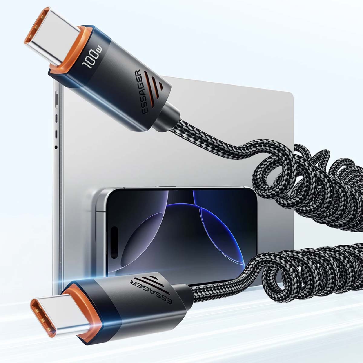 CABLE DE CARGA RÁPIDA ESSAGER 5A 100W DE USB C-USB C COLOR NEGRO - 3
