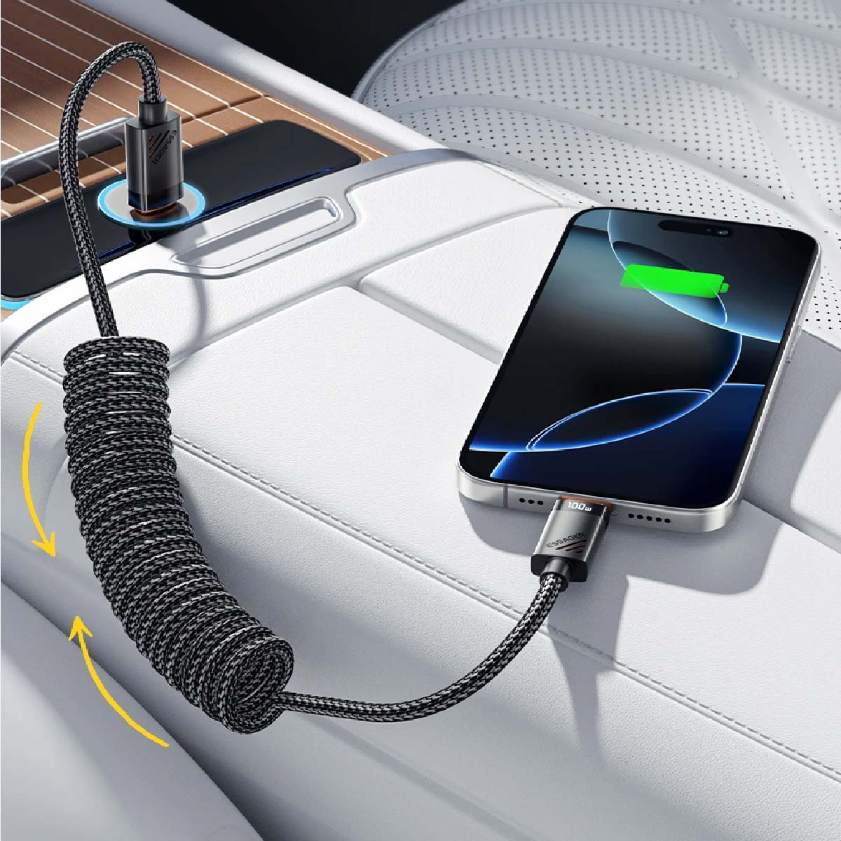 CABLE DE CARGA RÁPIDA ESSAGER 5A 100W DE USB C-USB C COLOR NEGRO - 4