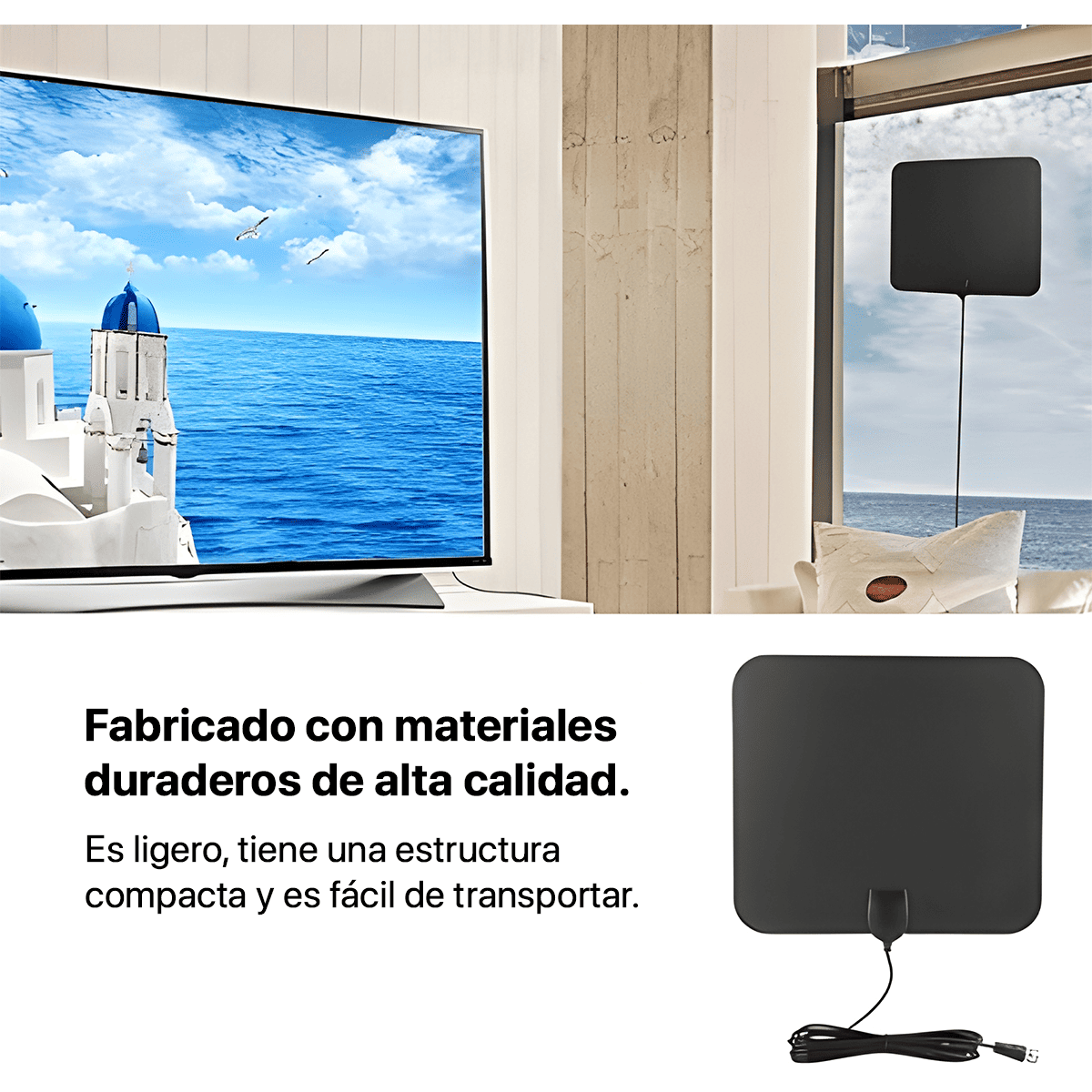 ANTENA DIGITAL PLANA CANALES FULL HD + AMPLIFICADOR PARA TV - 4