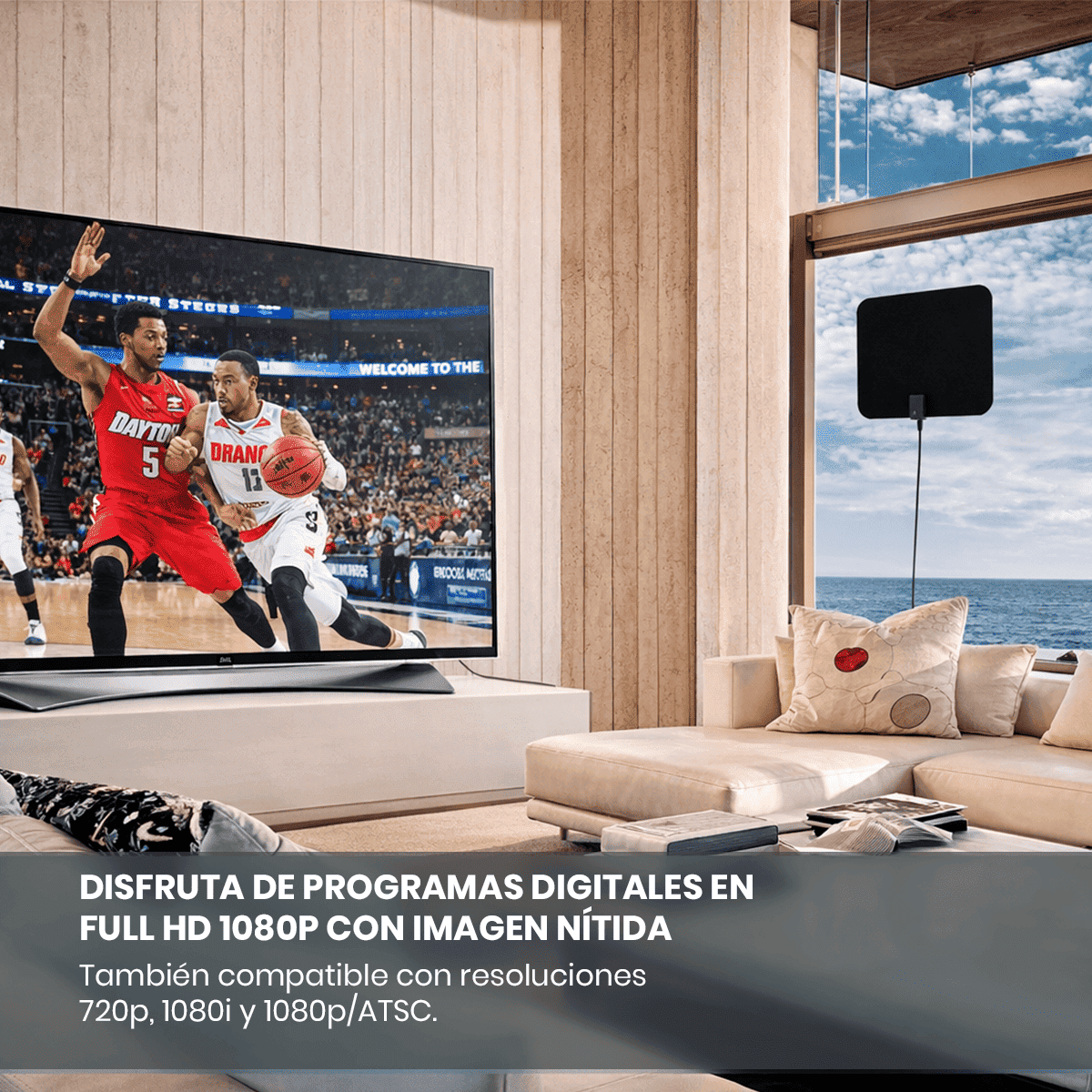 ANTENA DIGITAL PLANA CANALES FULL HD + AMPLIFICADOR PARA TV - 5