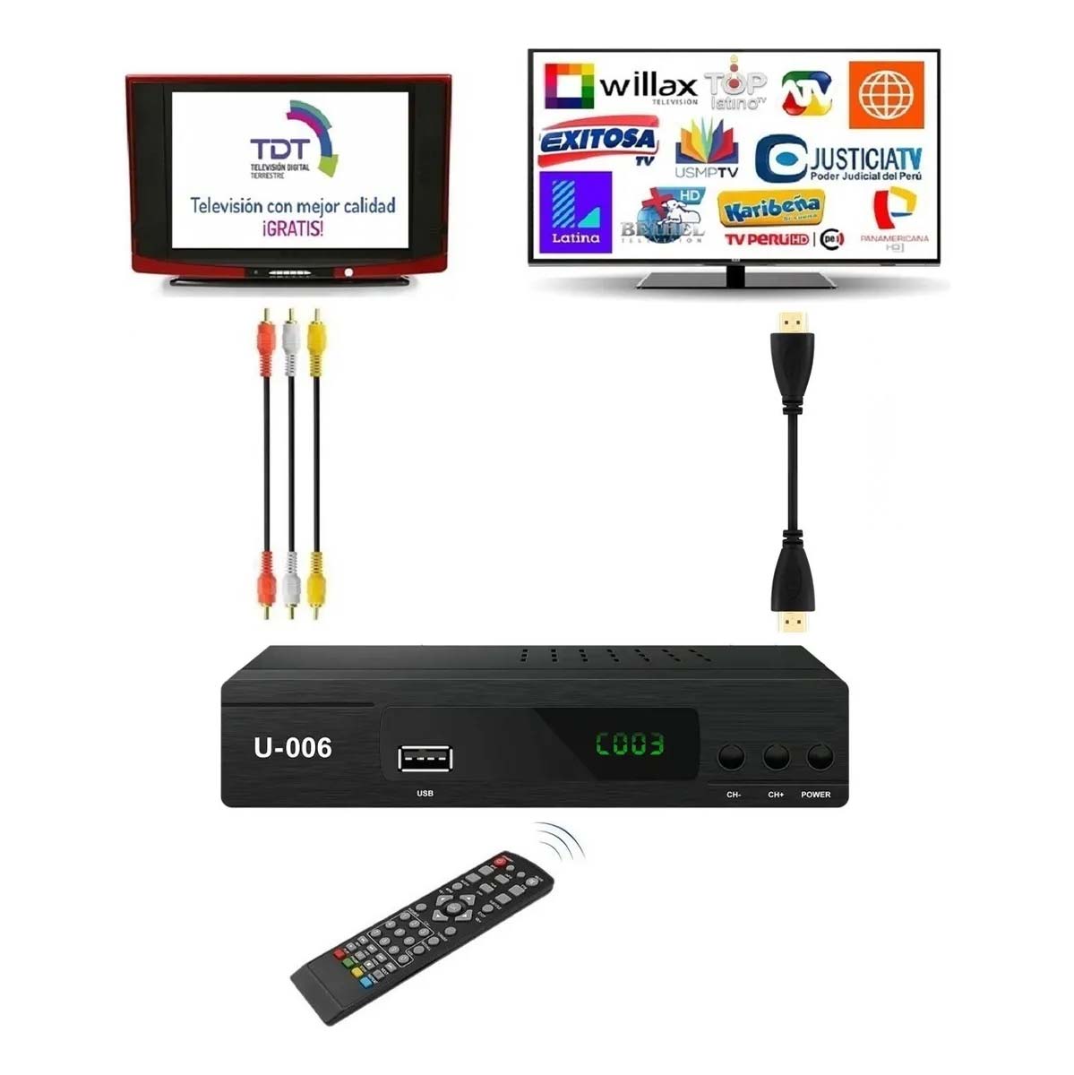 ANTENA DIGITAL PLANA CANALES FULL HD + SINTONIZADOR TV TDT U-006 - 6