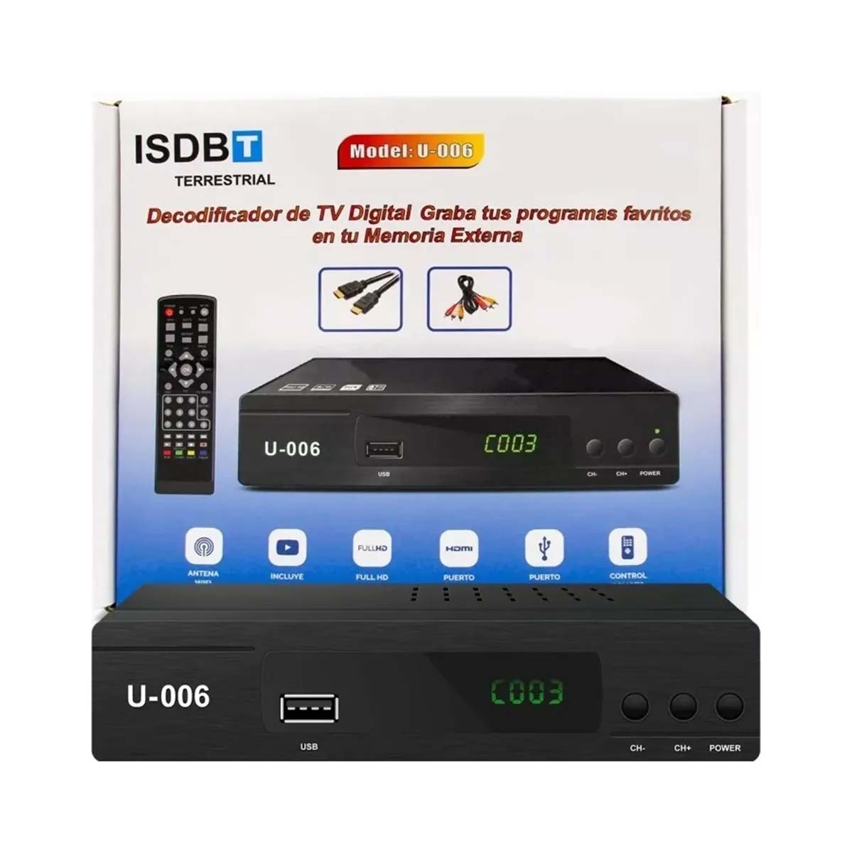 ANTENA DIGITAL PLANA CANALES FULL HD + SINTONIZADOR TV TDT U-006 - 8