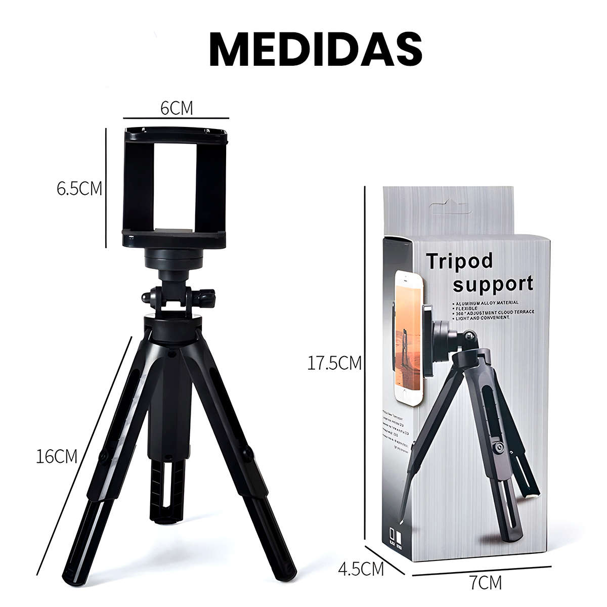 TRÍPODE UNIVERSAL15 CM ZX-322 + MINI LUZ LED RGB AY-83 + ADAPTADOR - 8