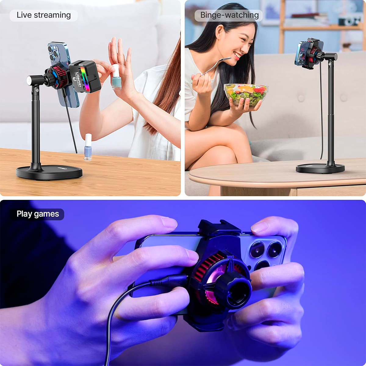 SOPORTE DE CELULAR ULANZI SK-06 CON VENTILADOR DE ENFRIAMIENTO INTEGRADO - 9