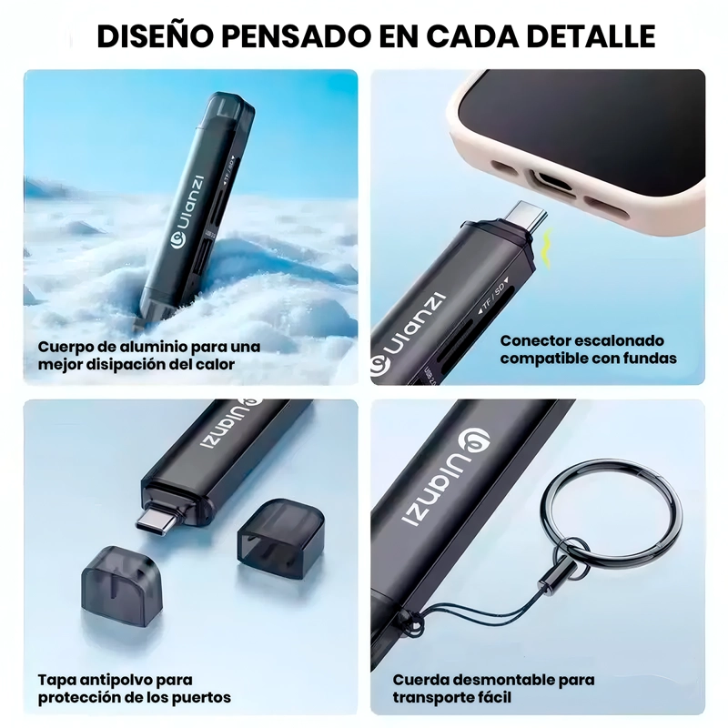 LECTOR DE TARJETAS ULANZI CR1 3 EN1  TIPO  USB C Y USB A  SD/TF/USB - 4
