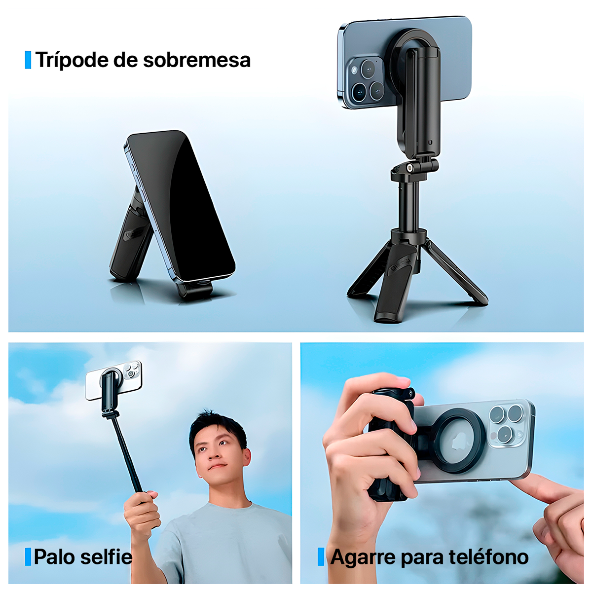 ULANZI JJ03 TRÍPODE MAGNÉTICO 3 EN 1 CON CONTROL REMOTO - 4