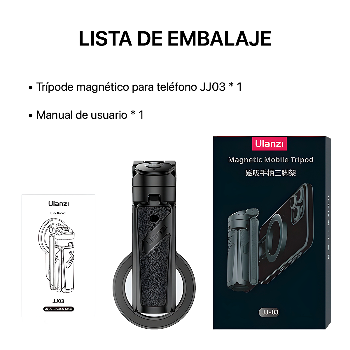 ULANZI JJ03 TRÍPODE MAGNÉTICO 3 EN 1 CON CONTROL REMOTO - 6