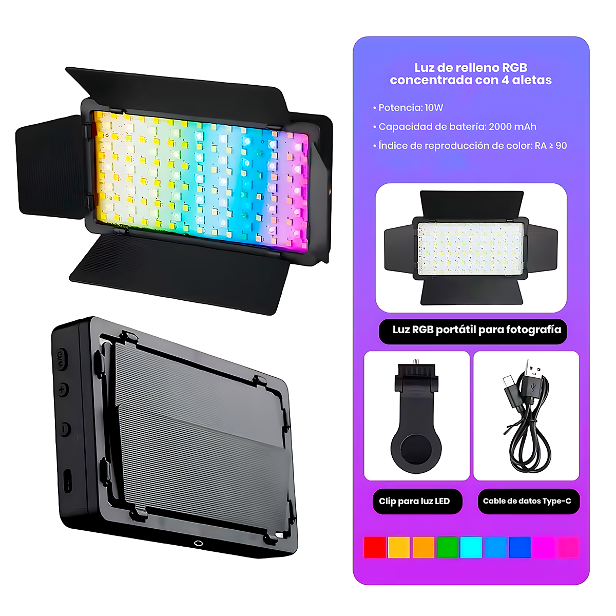 PANEL LUZ LED 300 RGB RECARGABLE PARA FOTOGRAFIA - 5