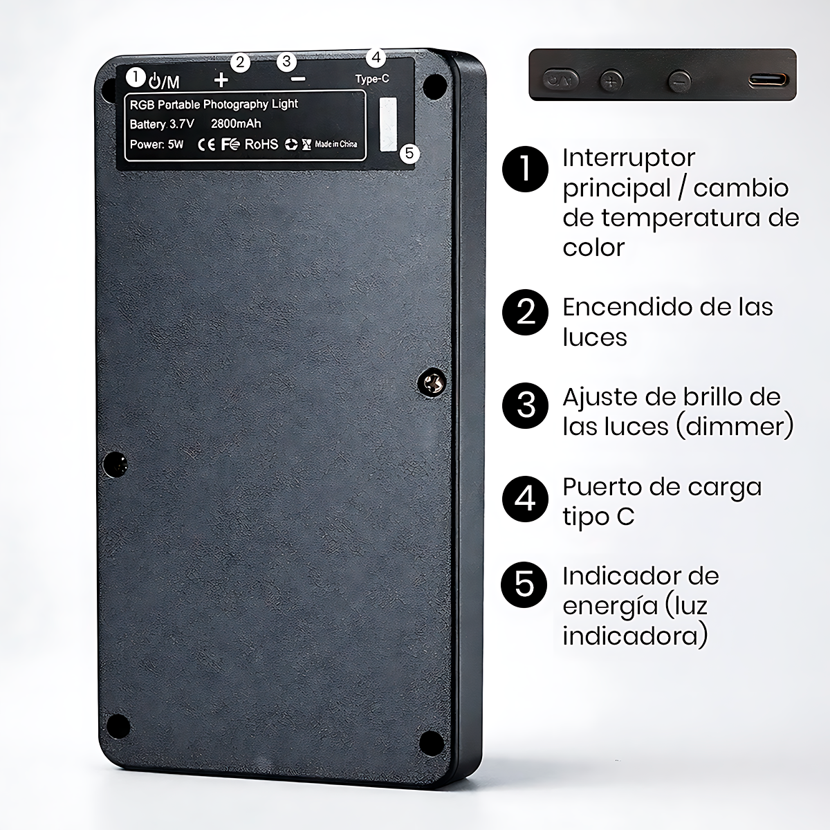 PANEL LUZ LED 300 RGB RECARGABLE PARA FOTOGRAFIA - 6