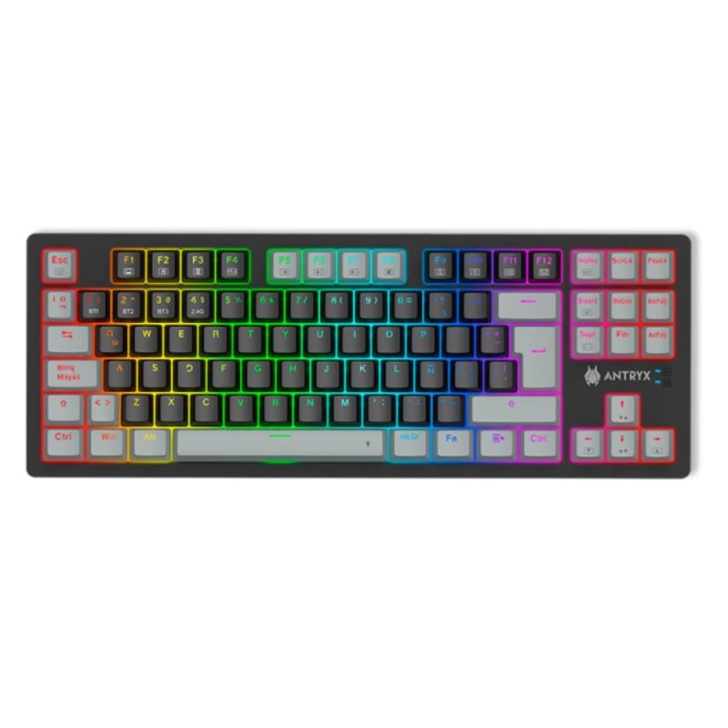 TECLADO MECÁNICO INALÁMBRICO ANTRYX MK845 TRIX TKL RGB SWITCH RED – GRIS Y NEGRO - 1