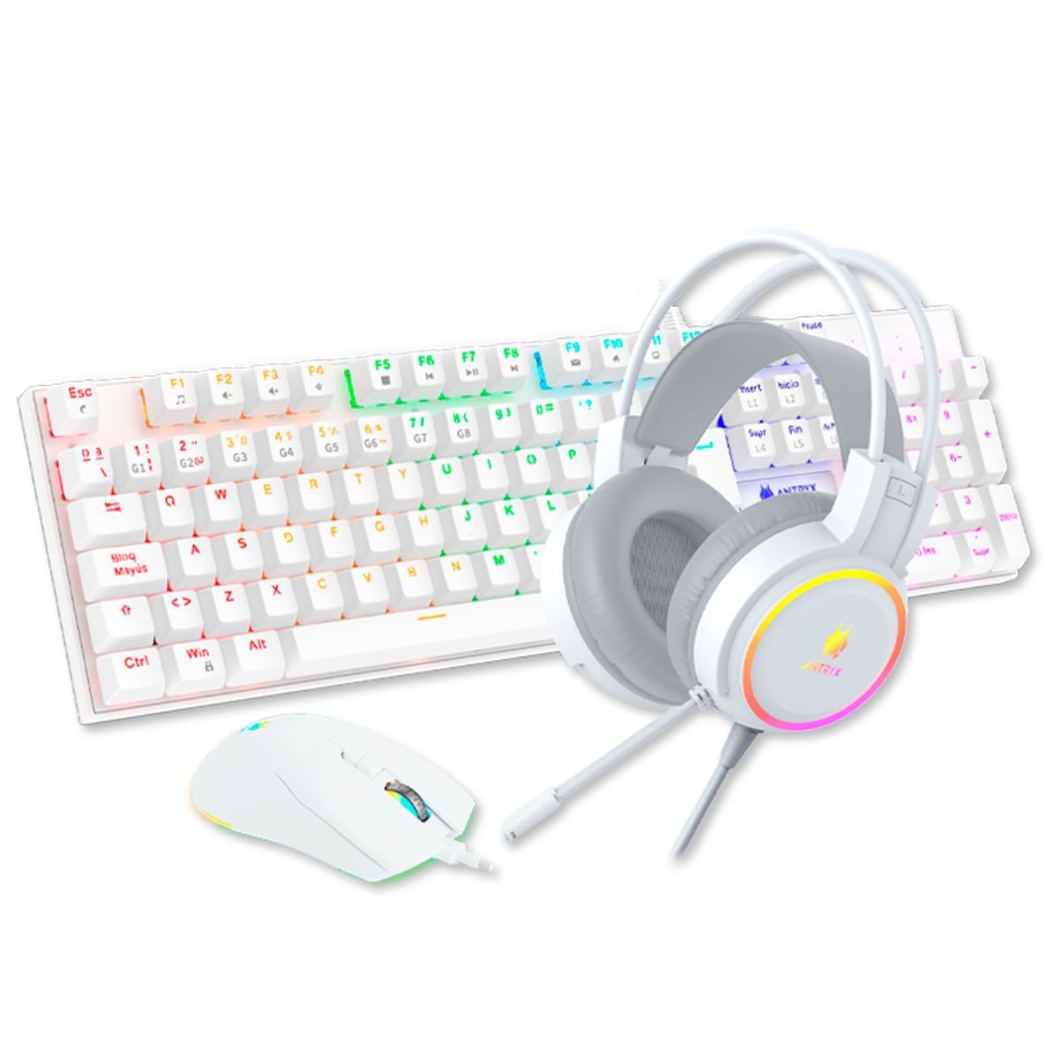 KIT GAMING AUDIFONO + TECLADO + MOUSE ANTRYX GC-3100 X3 WHITE, RED SWITCH (AGC-3100X3WRE-SP) - 1