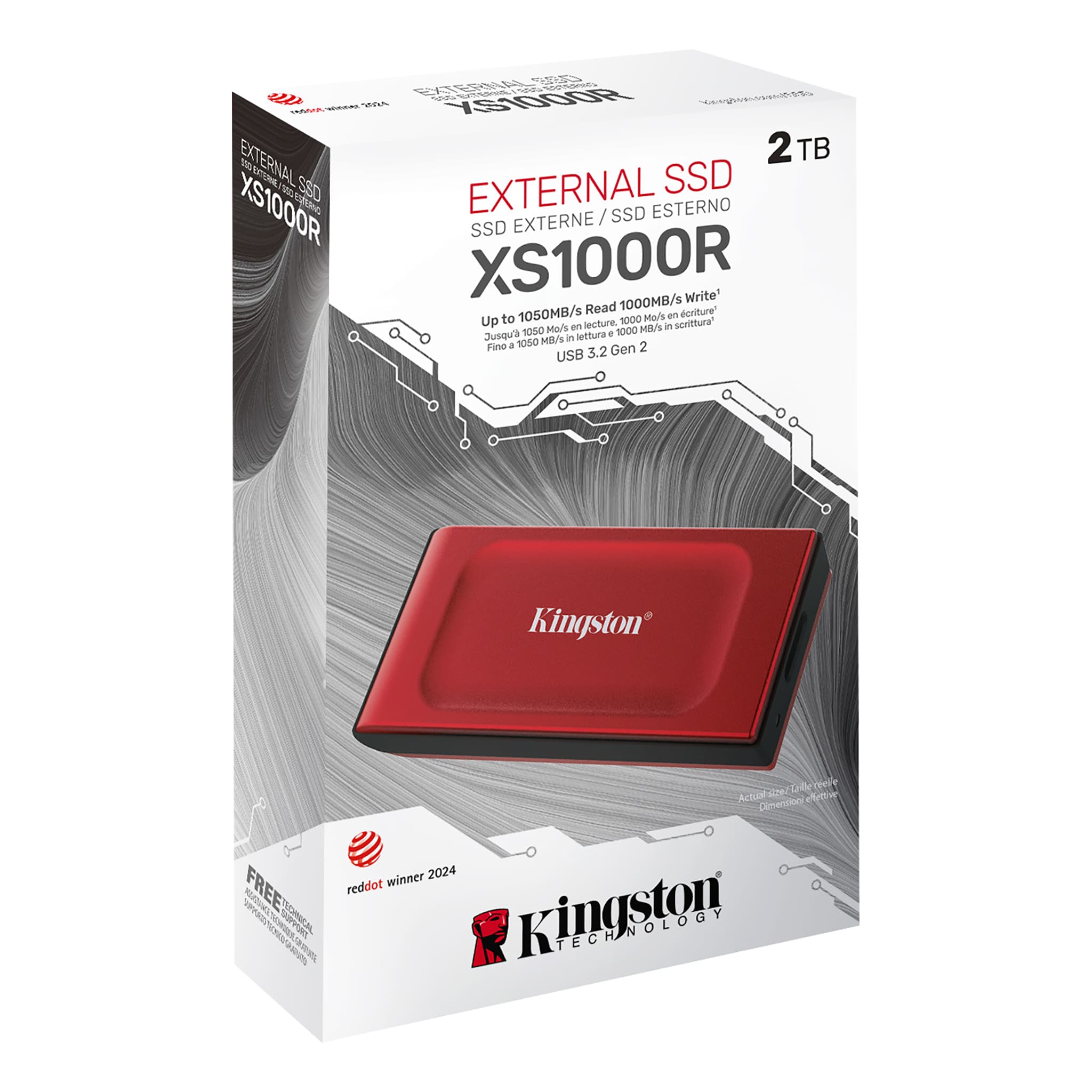DISCO SÓLIDO EXTERNA KINGSTON XS1000 2TB USB 3.2 GEN 2 TIPO-C ROJO - 1