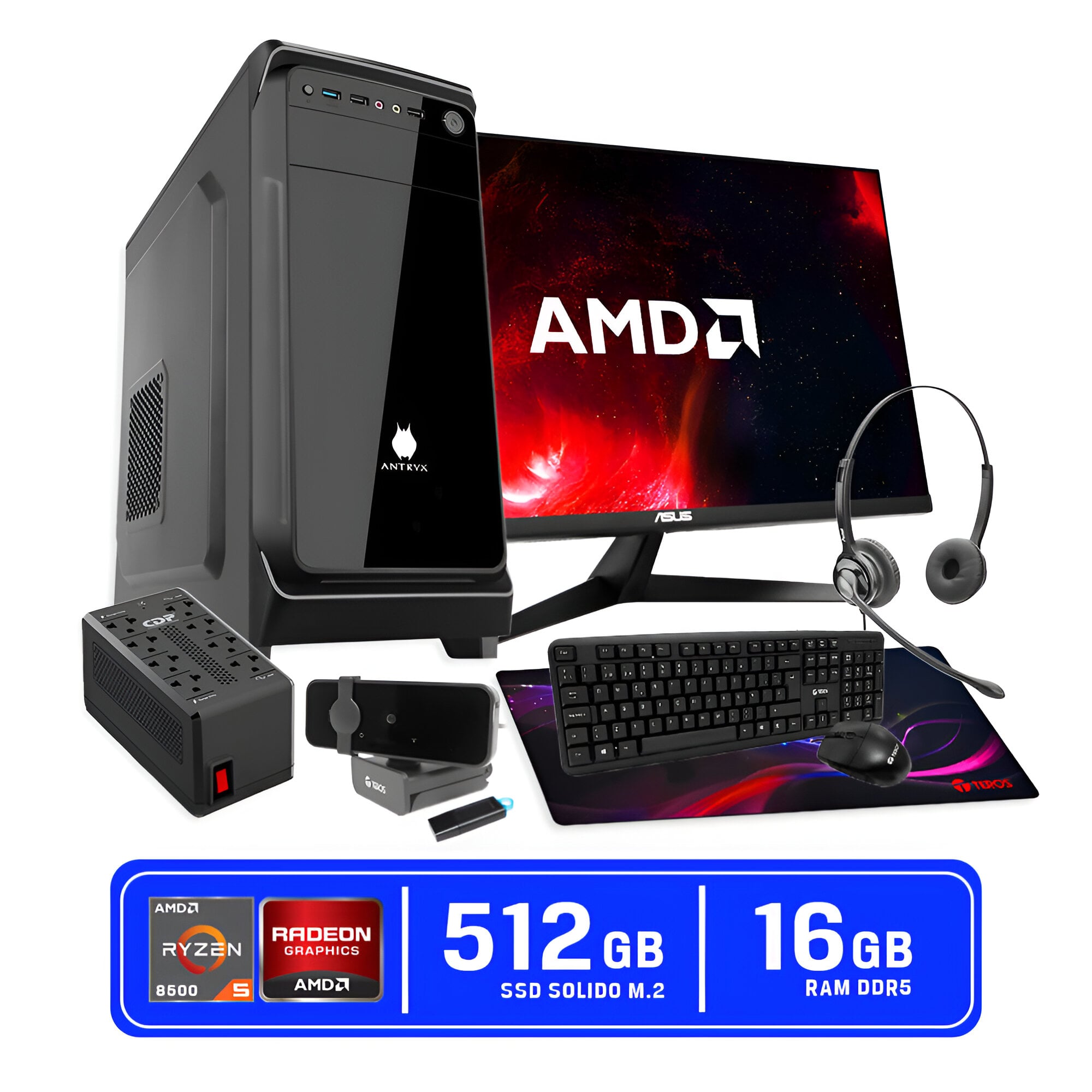 COMPUTADORA PC AMD RYZEN 5 8500G MONITOR ASUS 24' FHD RAM 16GB SSD 512GB - 1