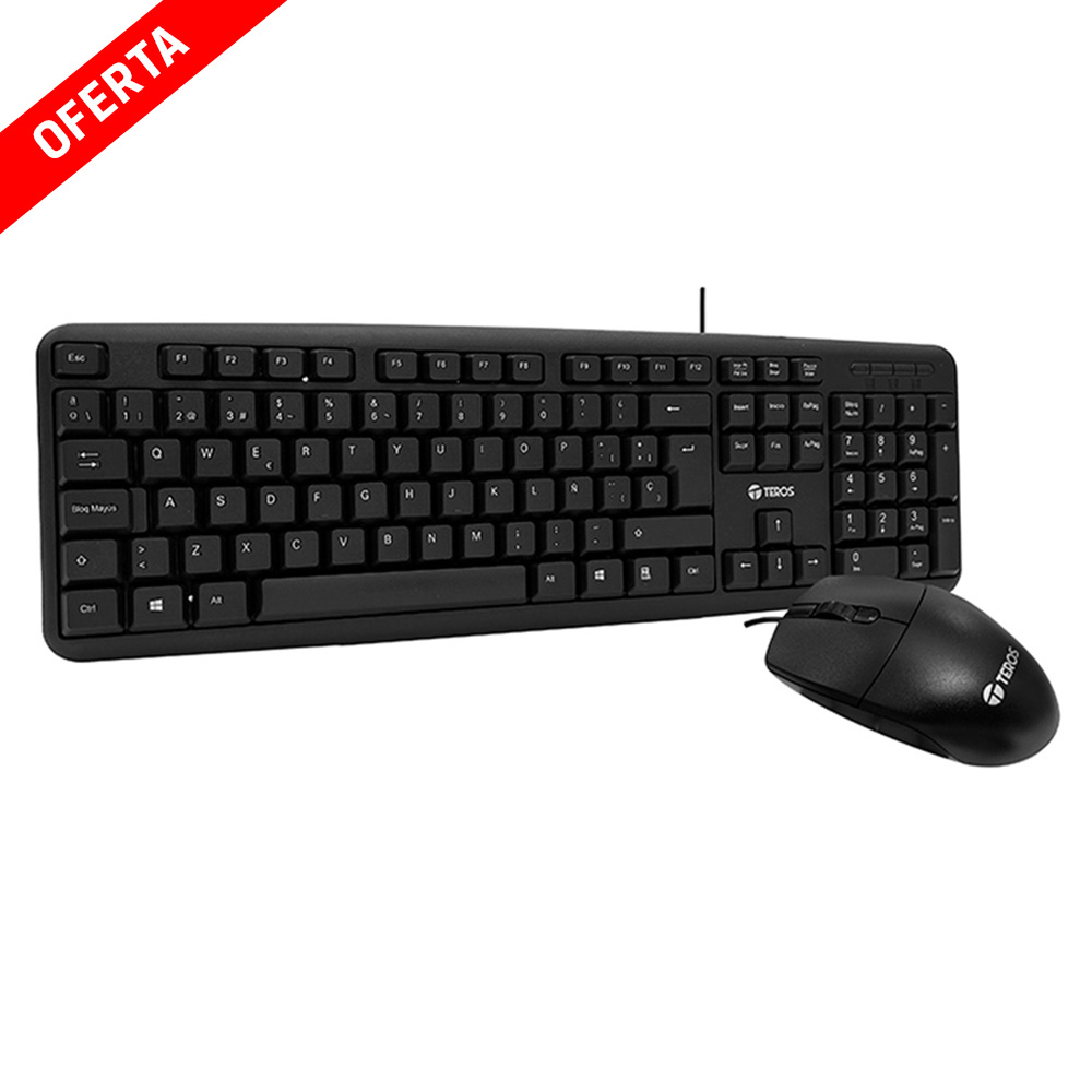 KIT TECLADO Y MOUSE USB TEROS TE-4062N ESPAÑOL NEGRO COMBO TECLADO MOUSE PC - 1
