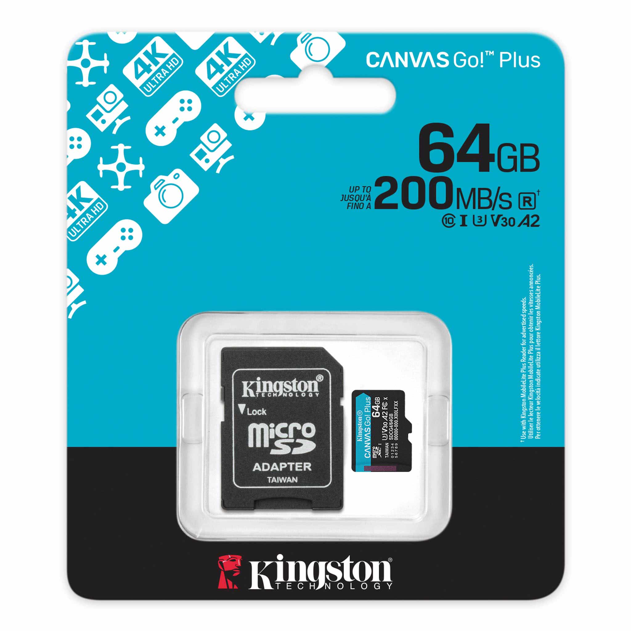 MEMORIA MICROSD 64GB KINGSTON CANVAS GO! PLUS UHS-I 170MB/S + ADAPTADOR SD SDCG4/64GB - 4