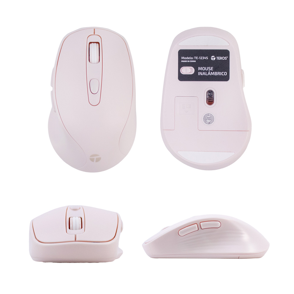 MOUSE INALÁMBRICO TEROS TE-1234S 2.4GHZ 6 BOTONES USB ROSADO - 2