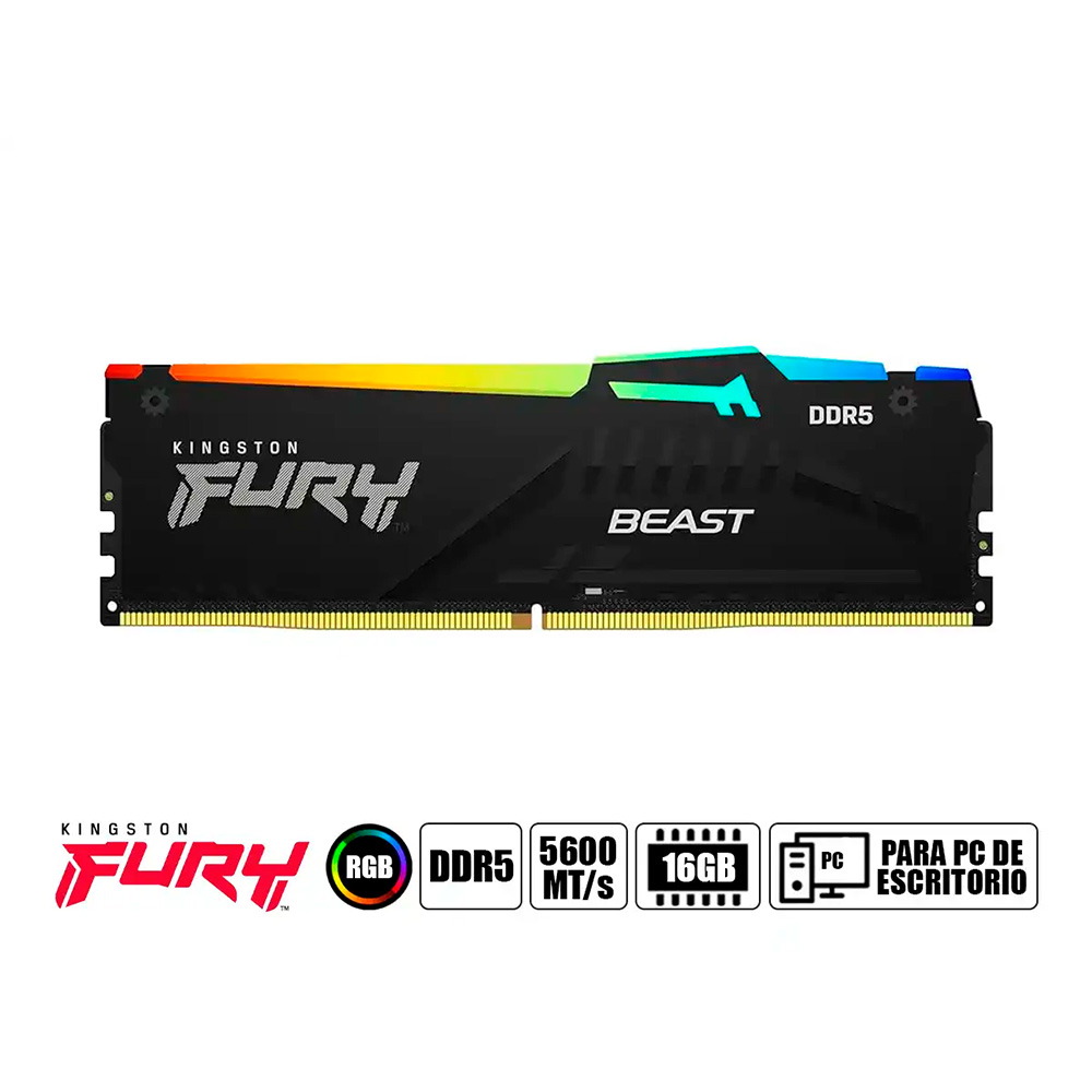 MEMORIA RAM KINGSTON FURY BEAST 16GB DDR5 5600MT/S CL40 KF556C40BBA-16 - 1